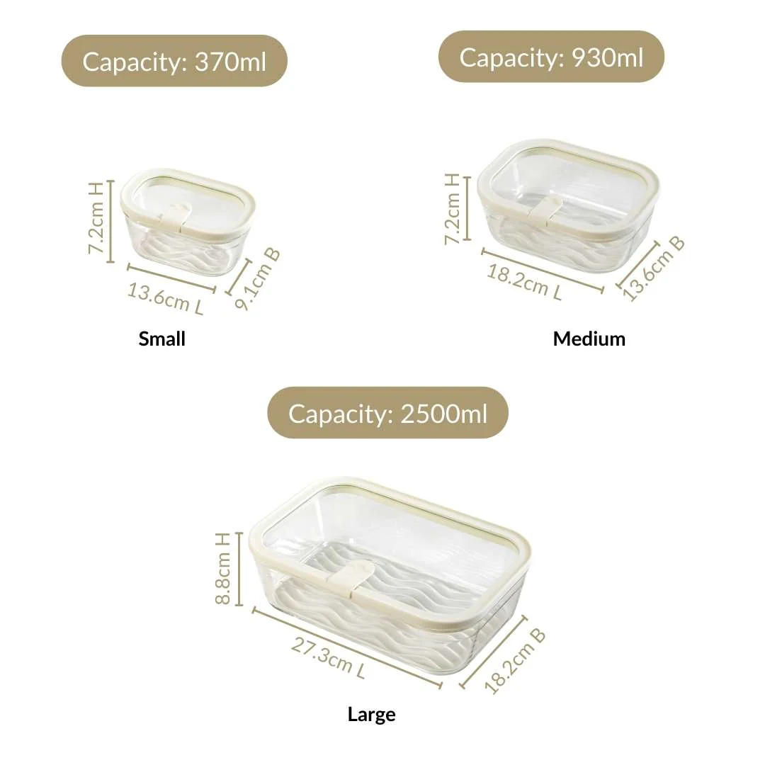 Vento Food Container With Airtight Silicone Lid Set Of 4 370ml 930ml 2500ml Cream - Image 4