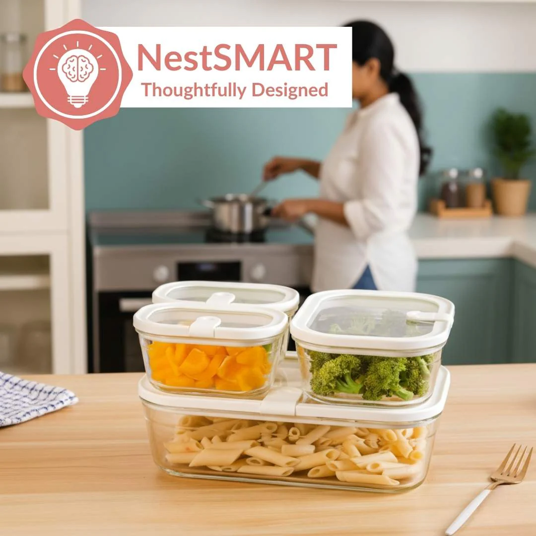 Vento Food Container With Airtight Silicone Lid Set Of 4 370ml 930ml 2500ml Cream - Image 6
