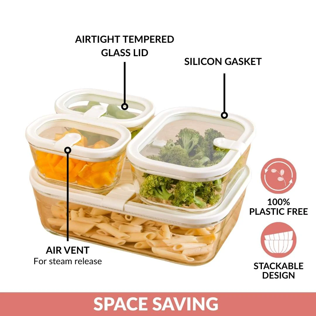 Vento Food Container With Airtight Silicone Lid Set Of 4 370ml 930ml 2500ml Cream - Image 8