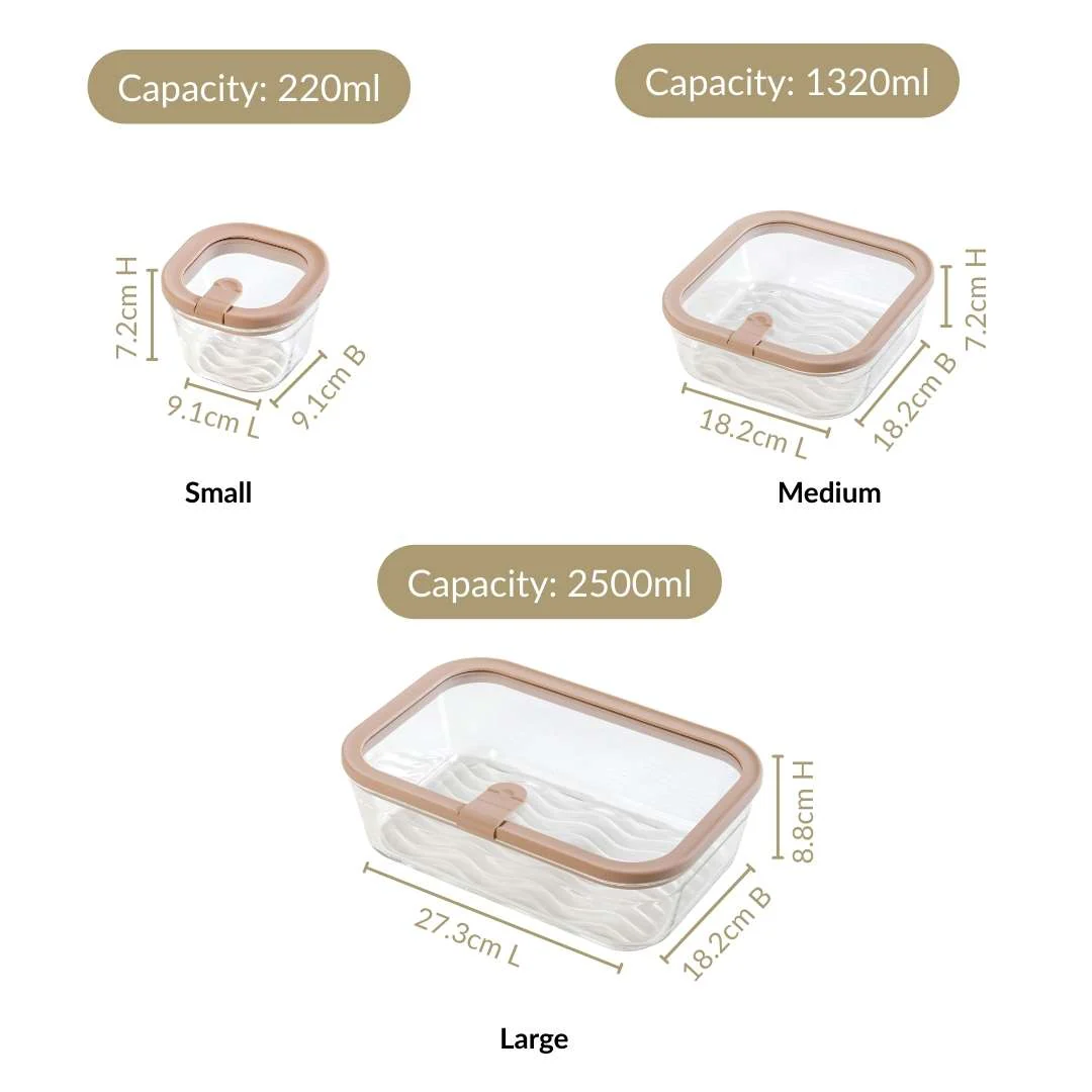 Vento Food Storage Container Set Of 4 220ml 1320ml 2500ml Beige Brown - Image 4