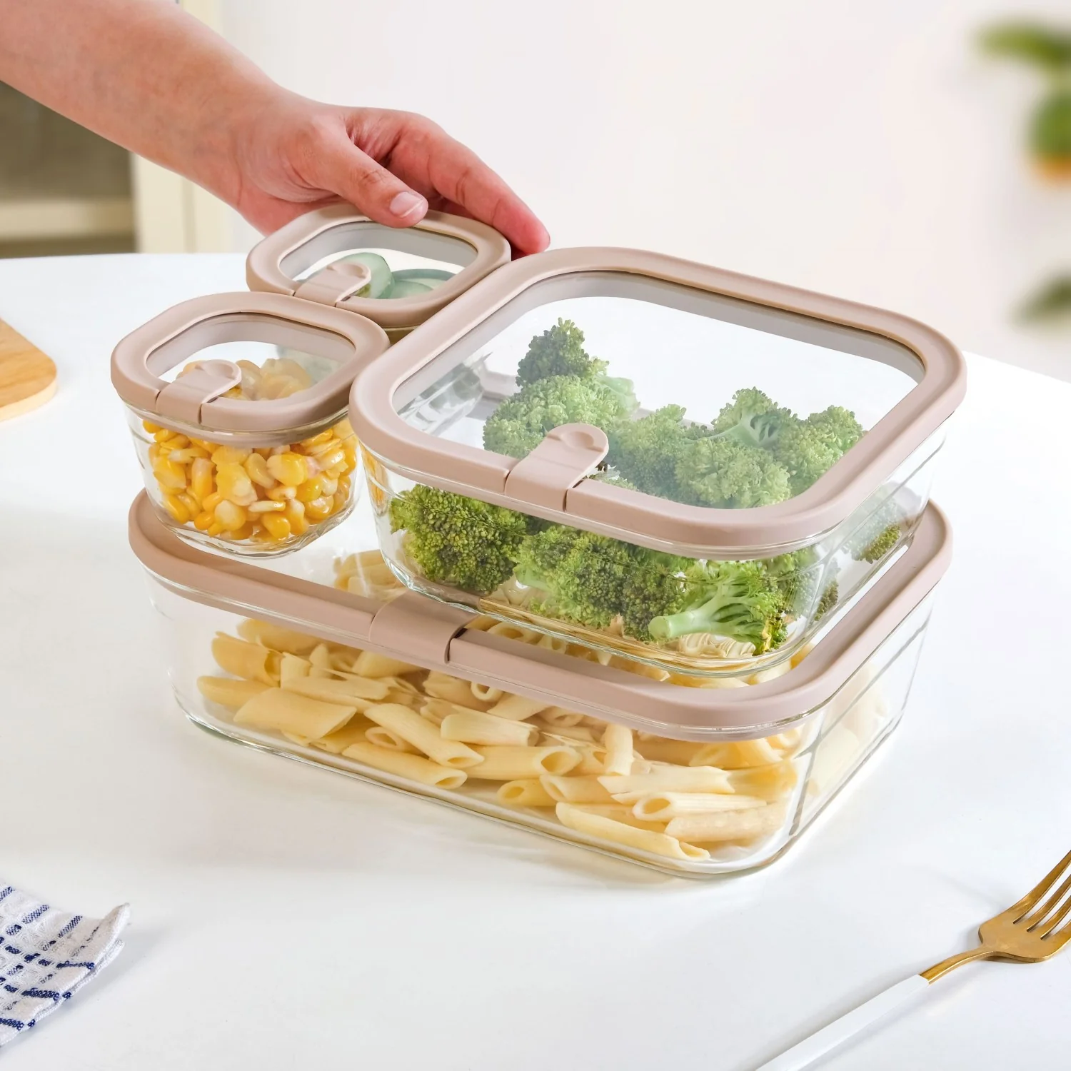 Vento Food Storage Container Set Of 4 220ml 1320ml 2500ml Beige Brown - Image 5