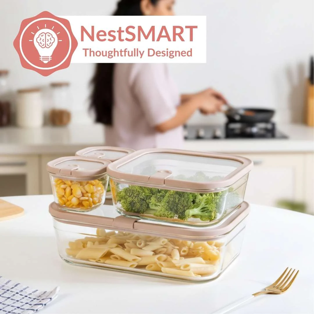 Vento Food Storage Container Set Of 4 220ml 1320ml 2500ml Beige Brown - Image 6