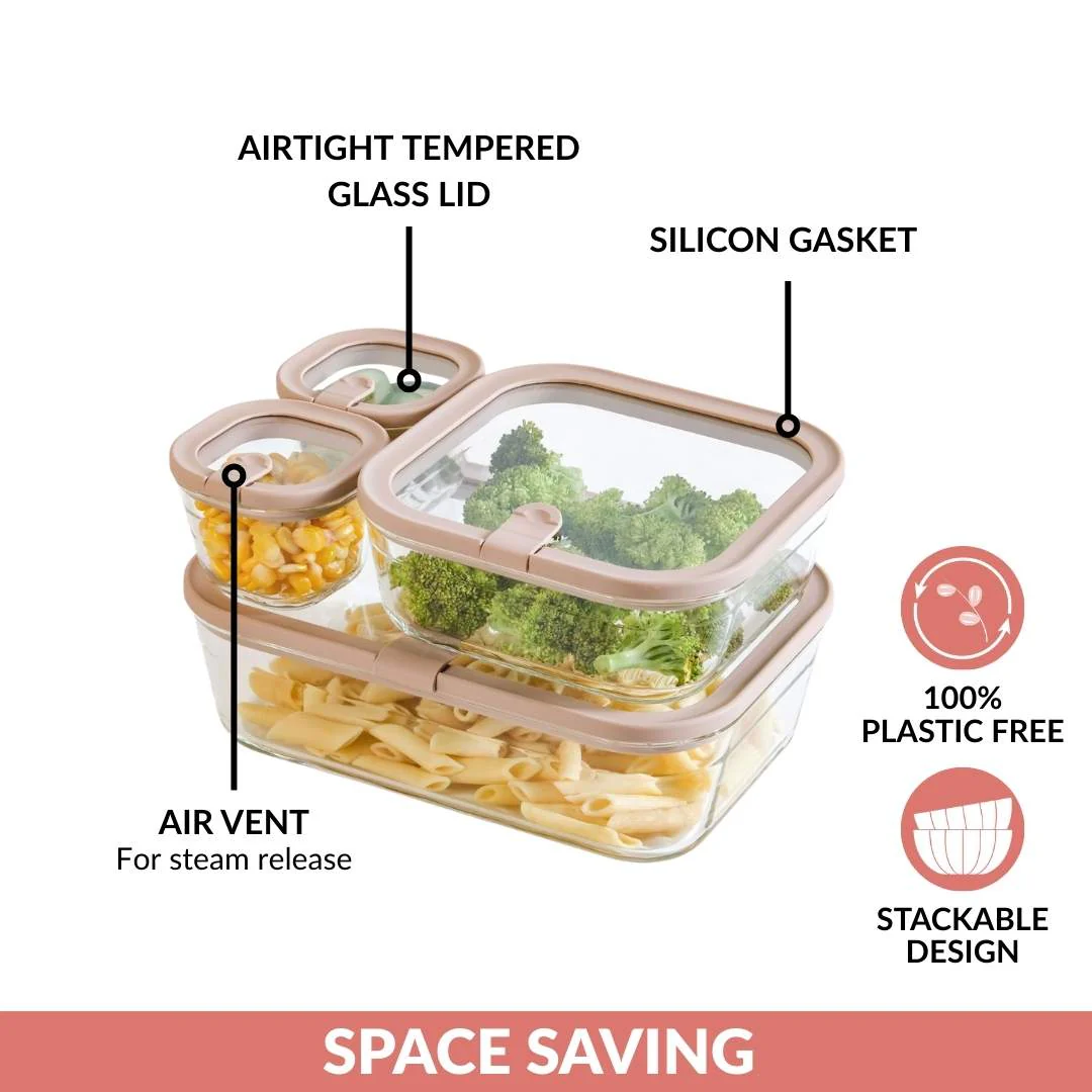 Vento Food Storage Container Set Of 4 220ml 1320ml 2500ml Beige Brown - Image 8
