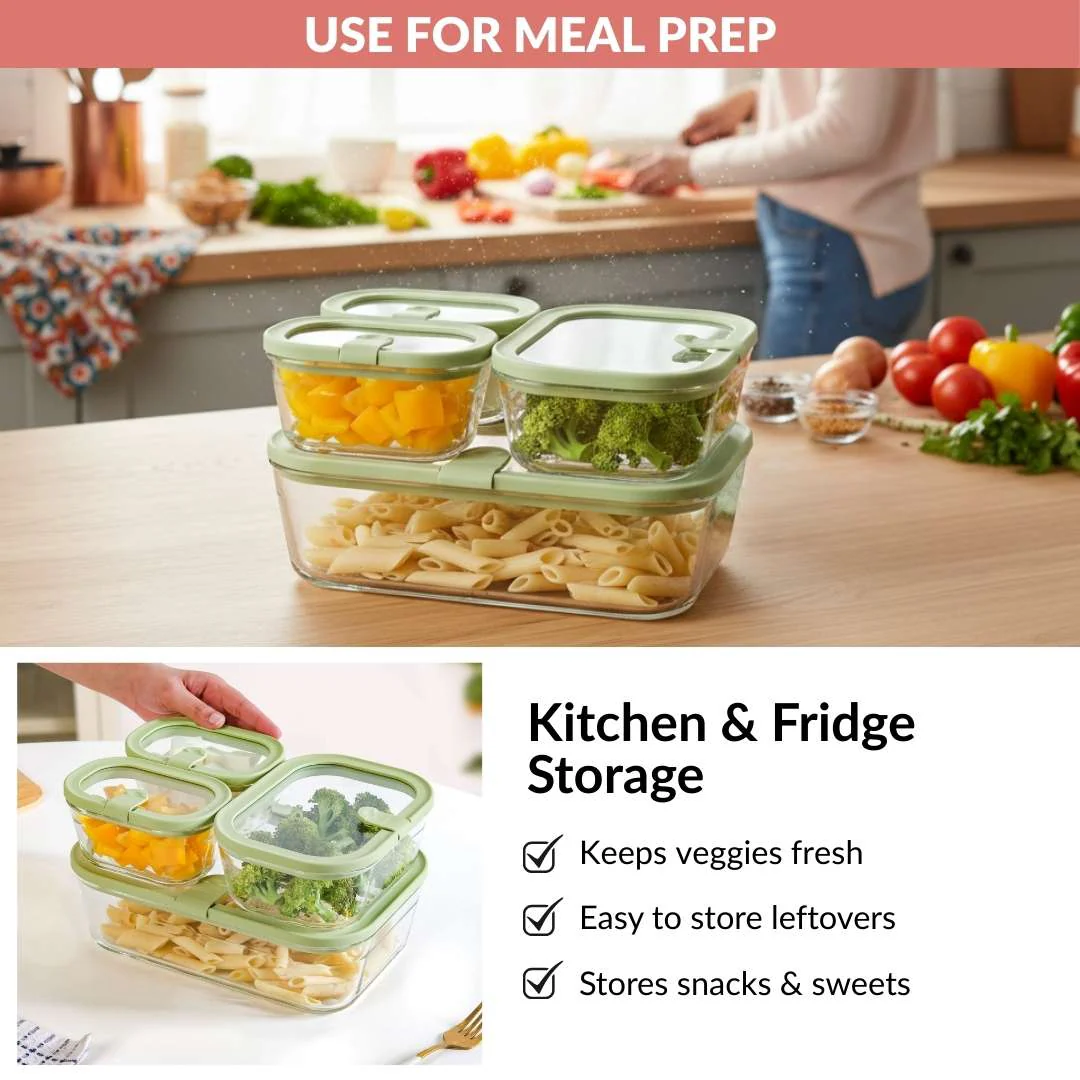 Vento Stackable Food Container Set Of 4 370ml 930ml 2500ml Green - Image 10
