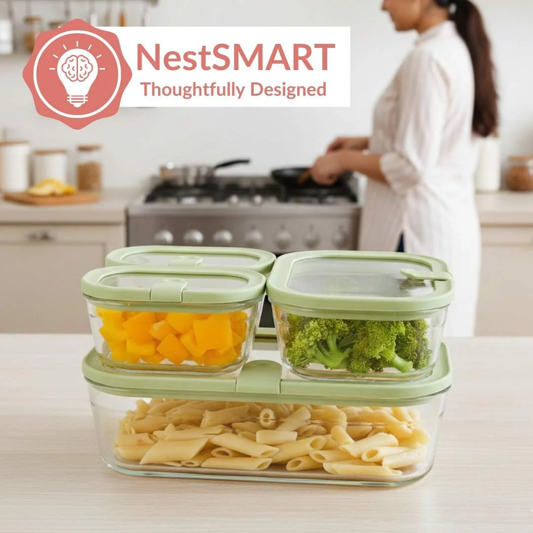 Vento Stackable Food Container Set Of 4 370ml 930ml 2500ml Green - Image 6