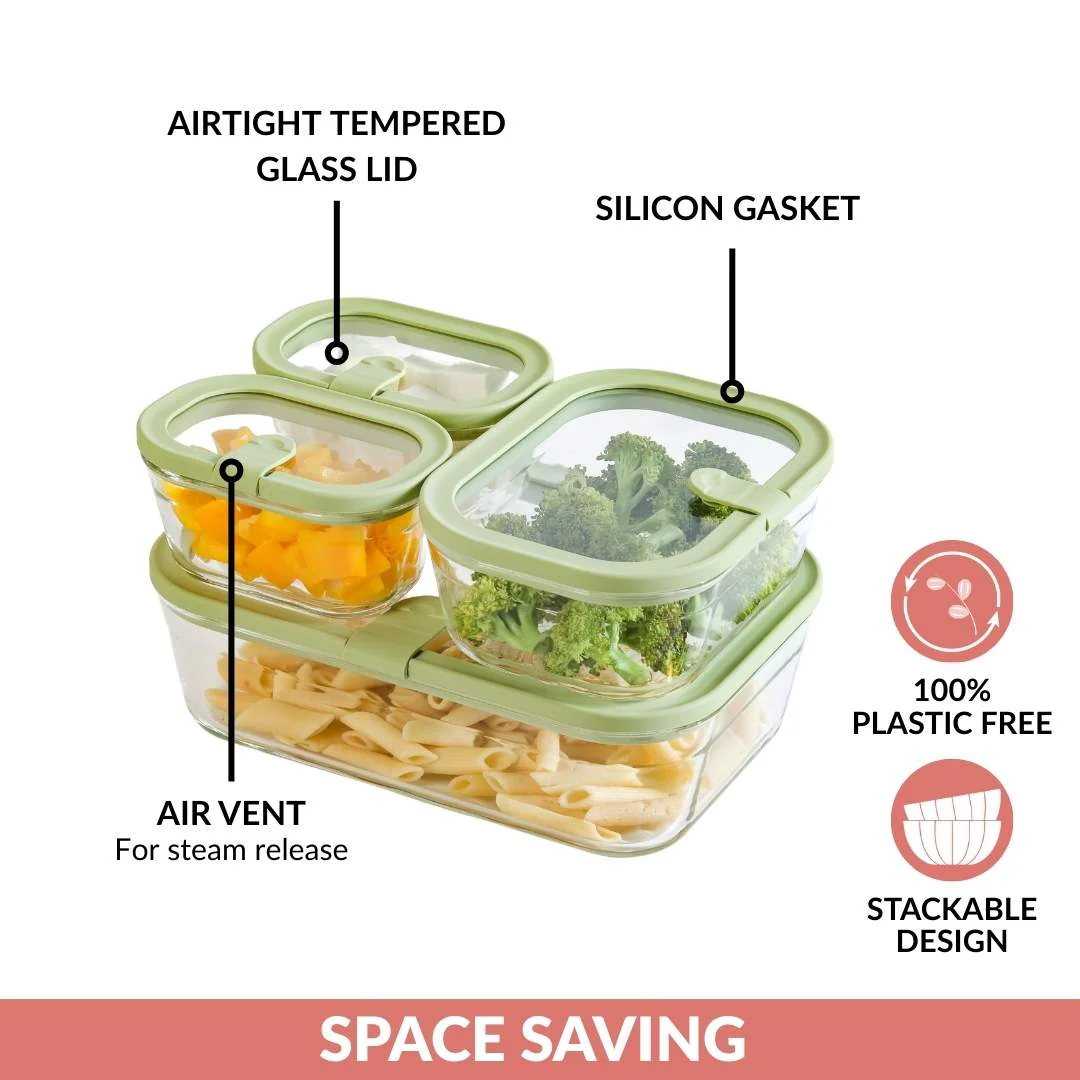 Vento Stackable Food Container Set Of 4 370ml 930ml 2500ml Green - Image 8