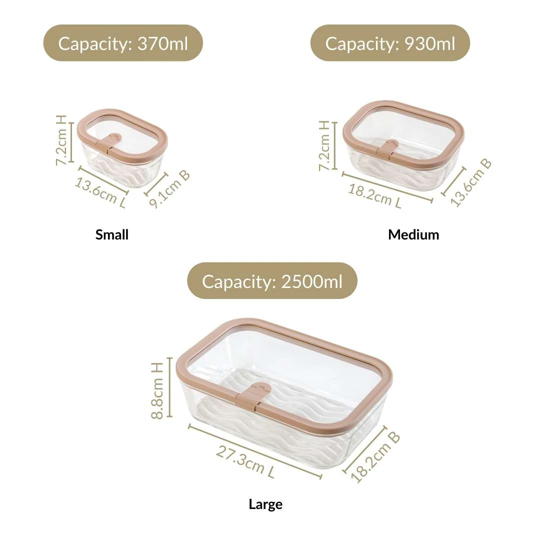 Vento Storage Container With Airtight Silicone Lid Set Of 4 370ml 930ml 2500ml Brown - Image 4