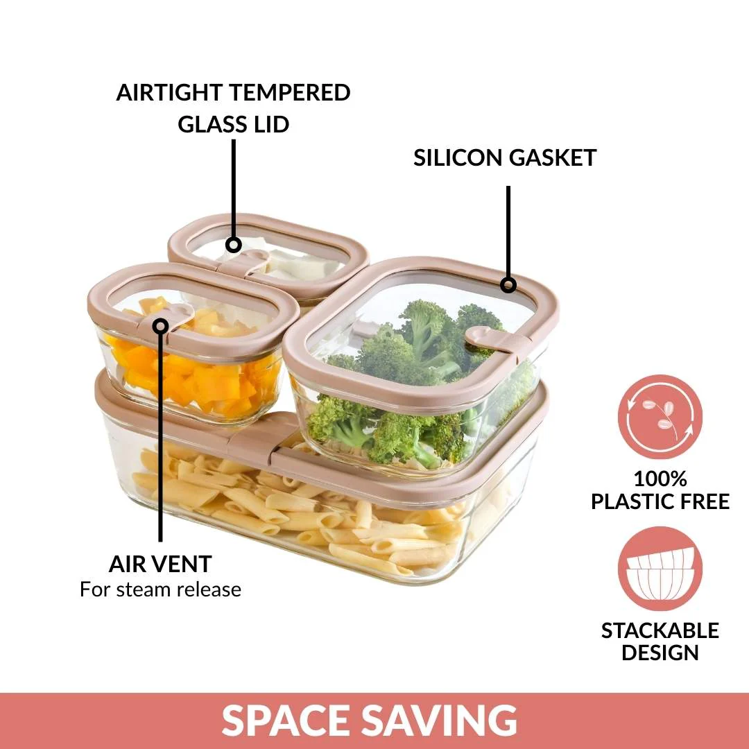 Vento Storage Container With Airtight Silicone Lid Set Of 4 370ml 930ml 2500ml Brown - Image 8