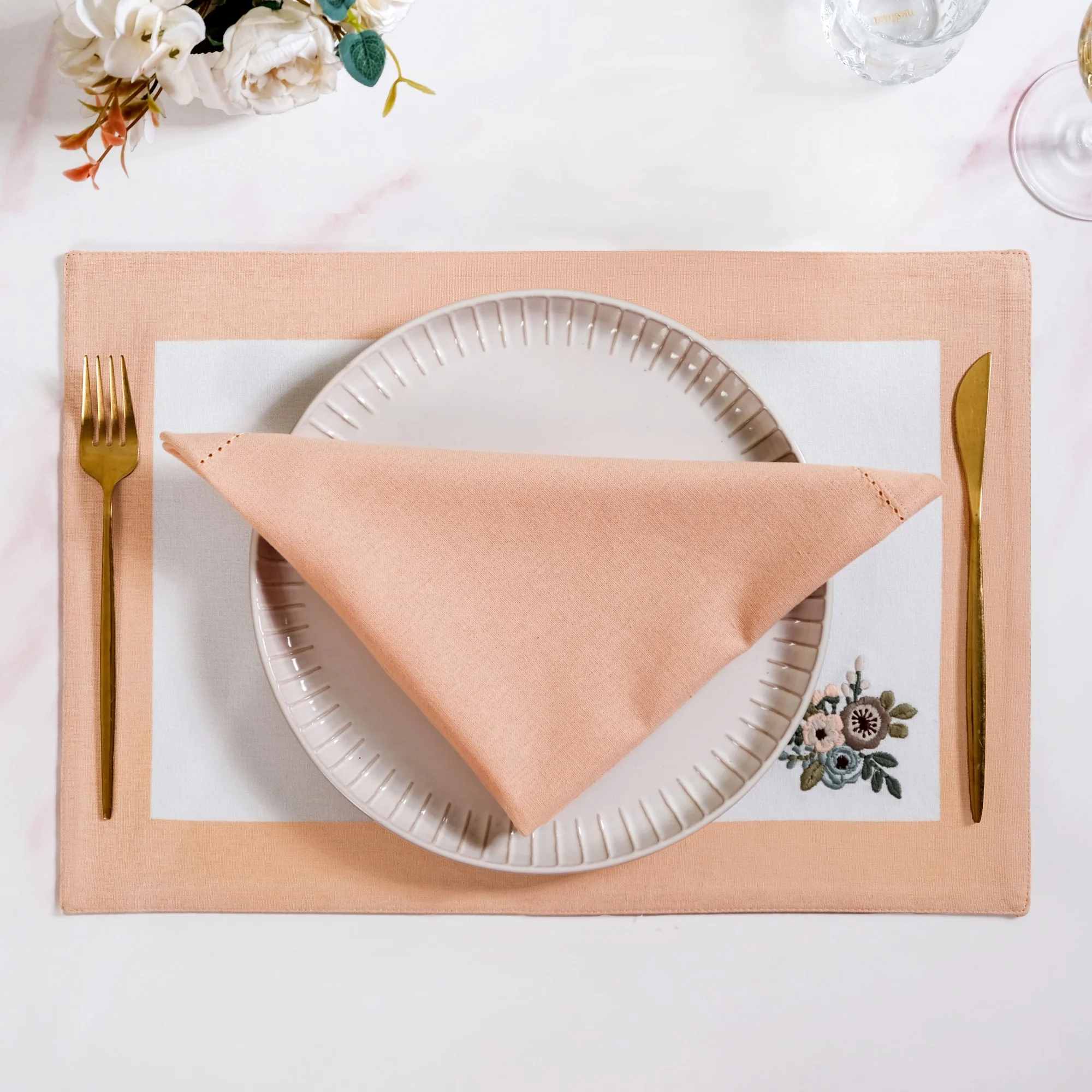 Ventosa Premium Cotton Hemstitched Dinner Napkins Set Of 6 In Peach - Image 7