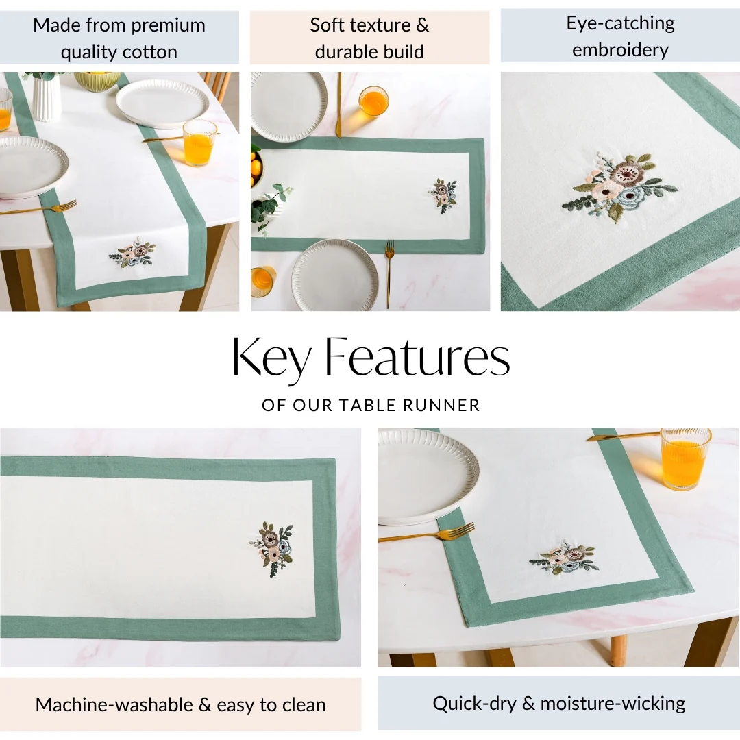 Ventosa Pure Cotton Table Runner In Teal 180x36cm - Image 3