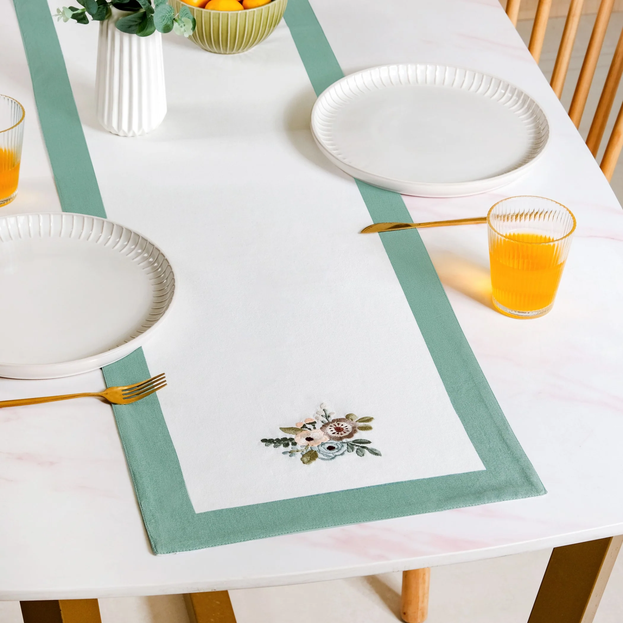 Ventosa Pure Cotton Table Runner In Teal 180x36cm - Image 5