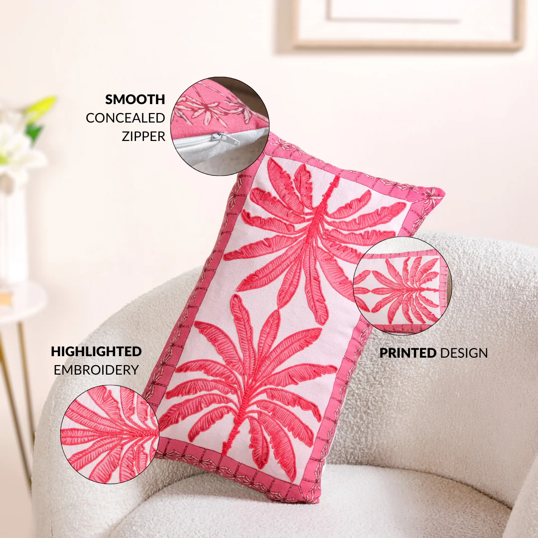 Vibrant Tropic Embroidered Cotton Cushion Cover 50x30cm - Image 4