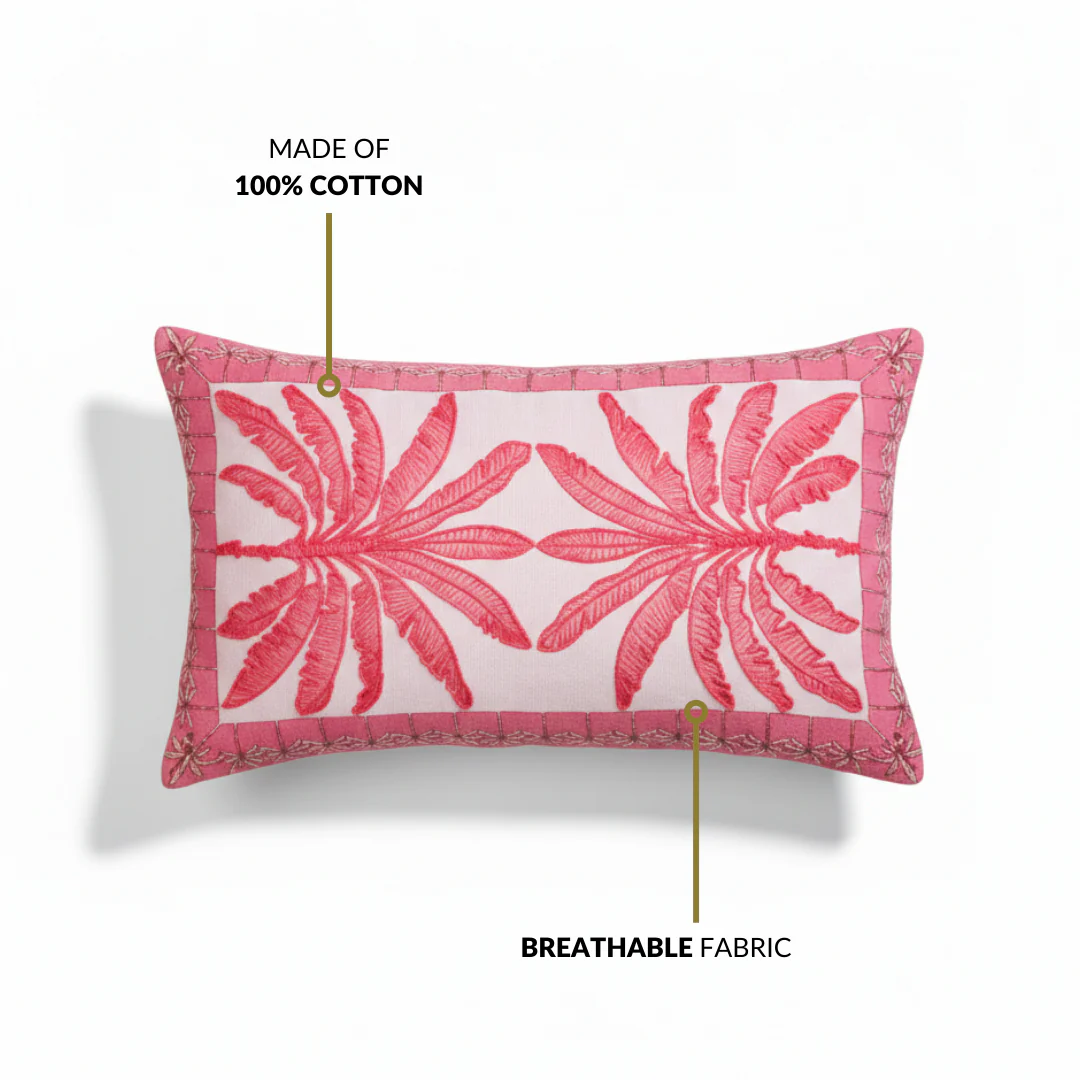 Vibrant Tropic Embroidered Cotton Cushion Cover 50x30cm - Image 5