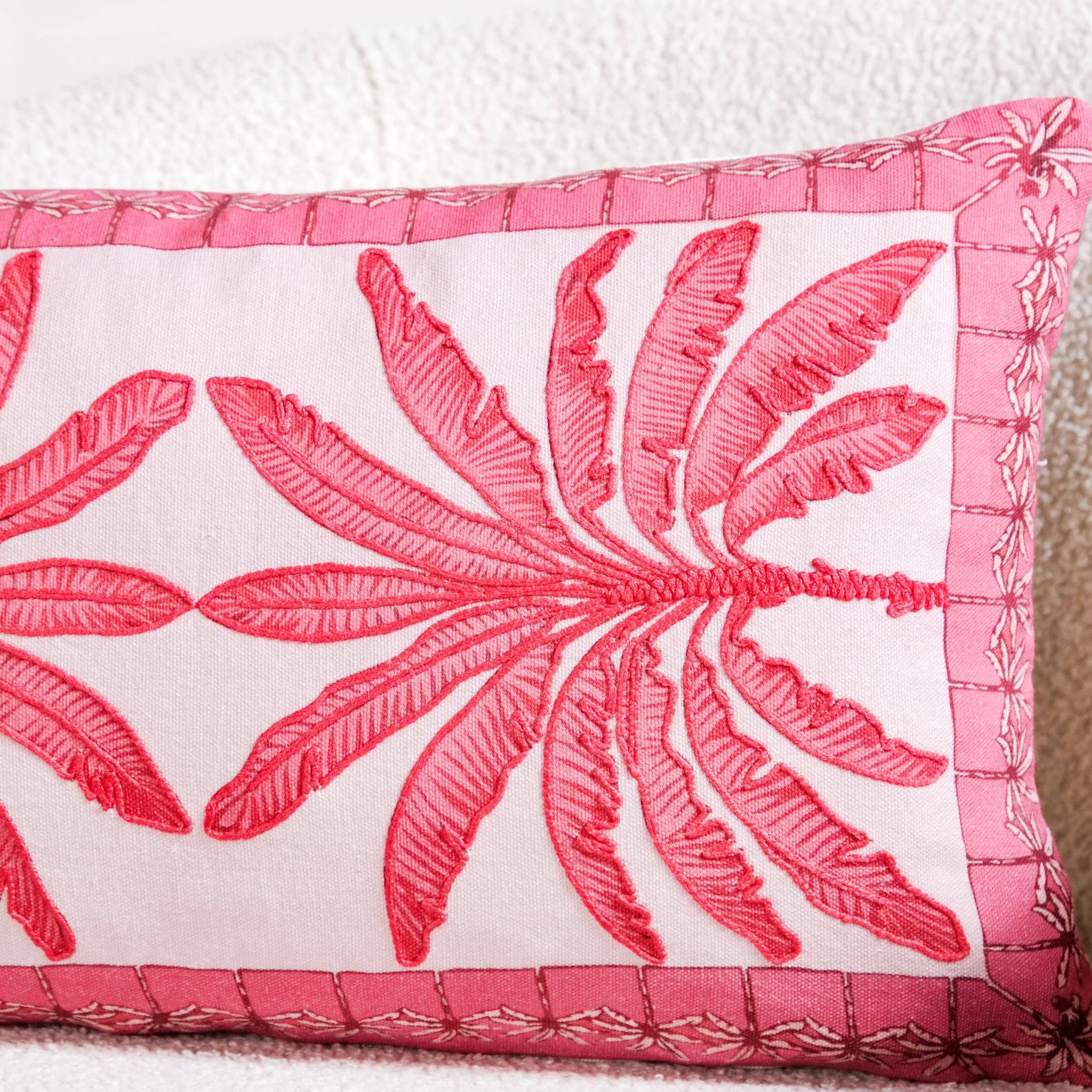 Vibrant Tropic Embroidered Cotton Cushion Cover 50x30cm - Image 6