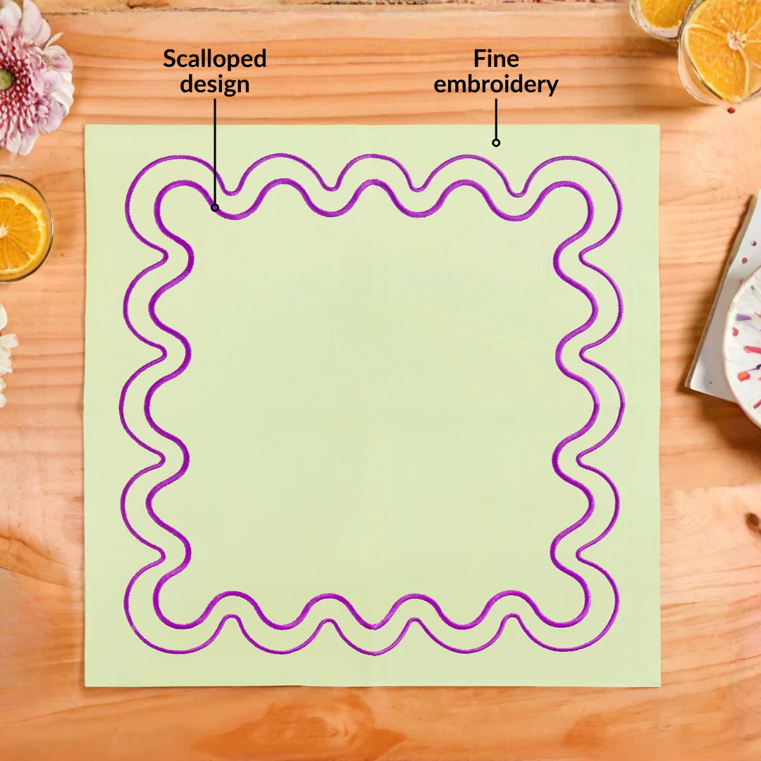 Violet Wave Embroidered Cotton Table Napkin Set Of 6 - Image 2