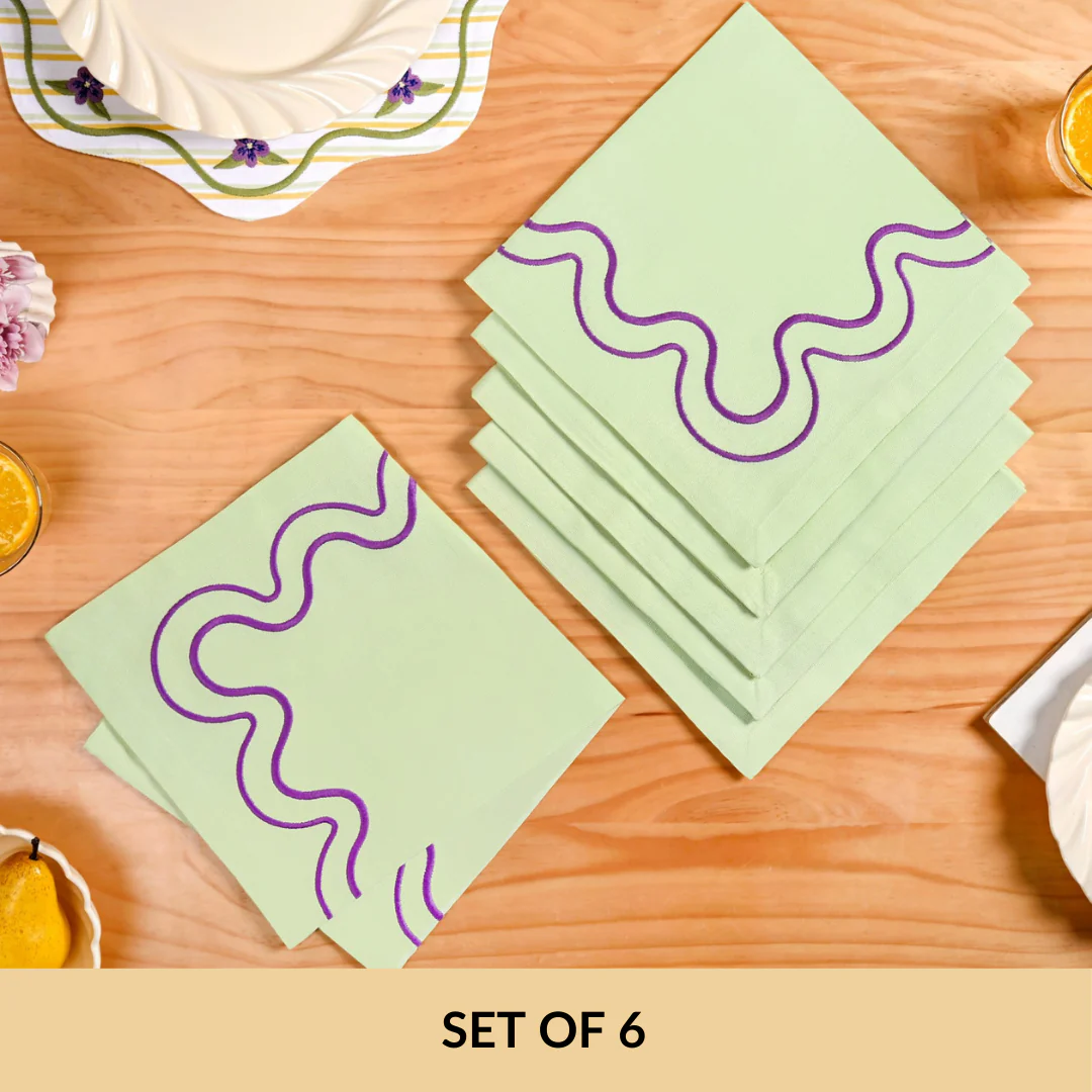 Violet Wave Embroidered Cotton Table Napkin Set Of 6 - Image 5