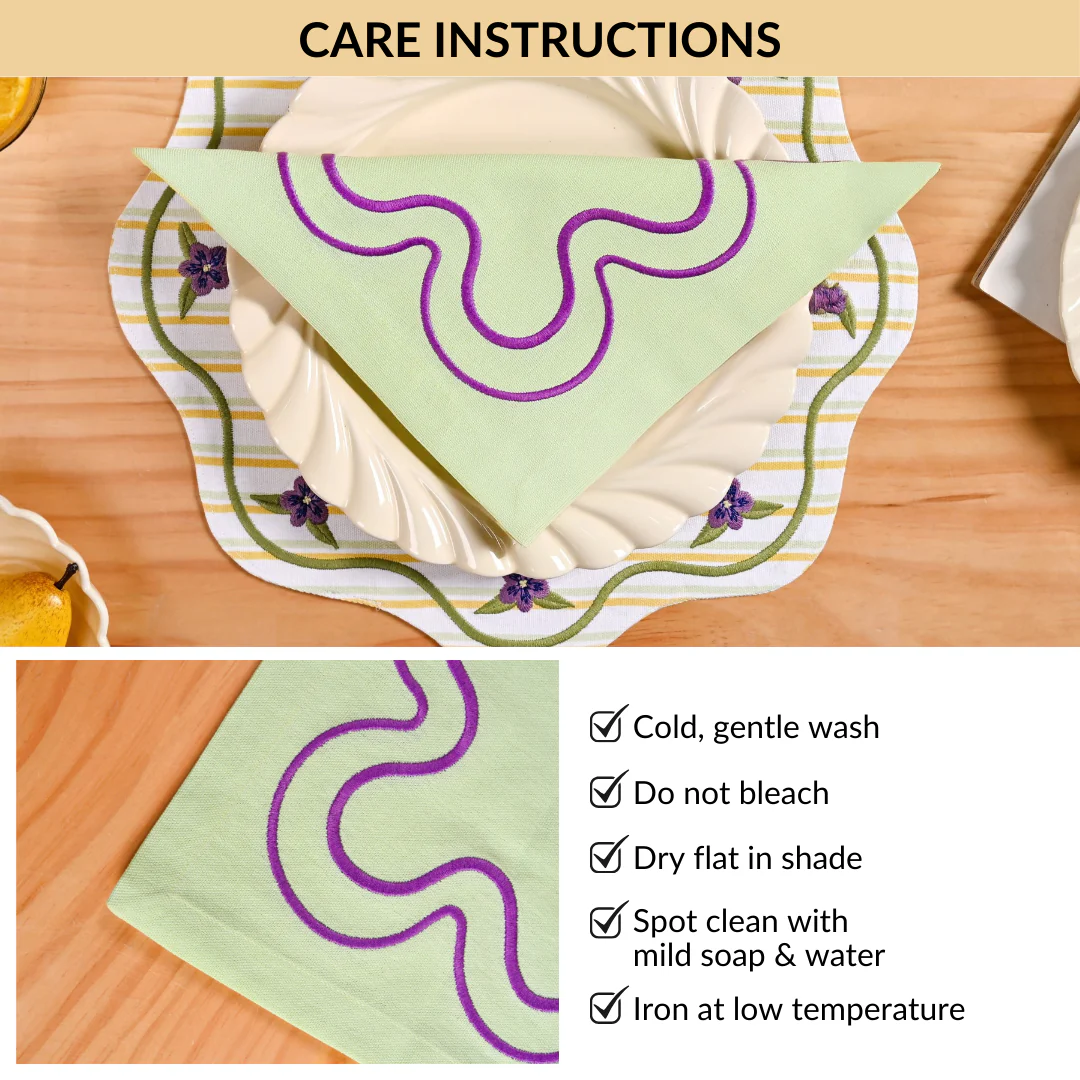 Violet Wave Embroidered Cotton Table Napkin Set Of 6 - Image 7
