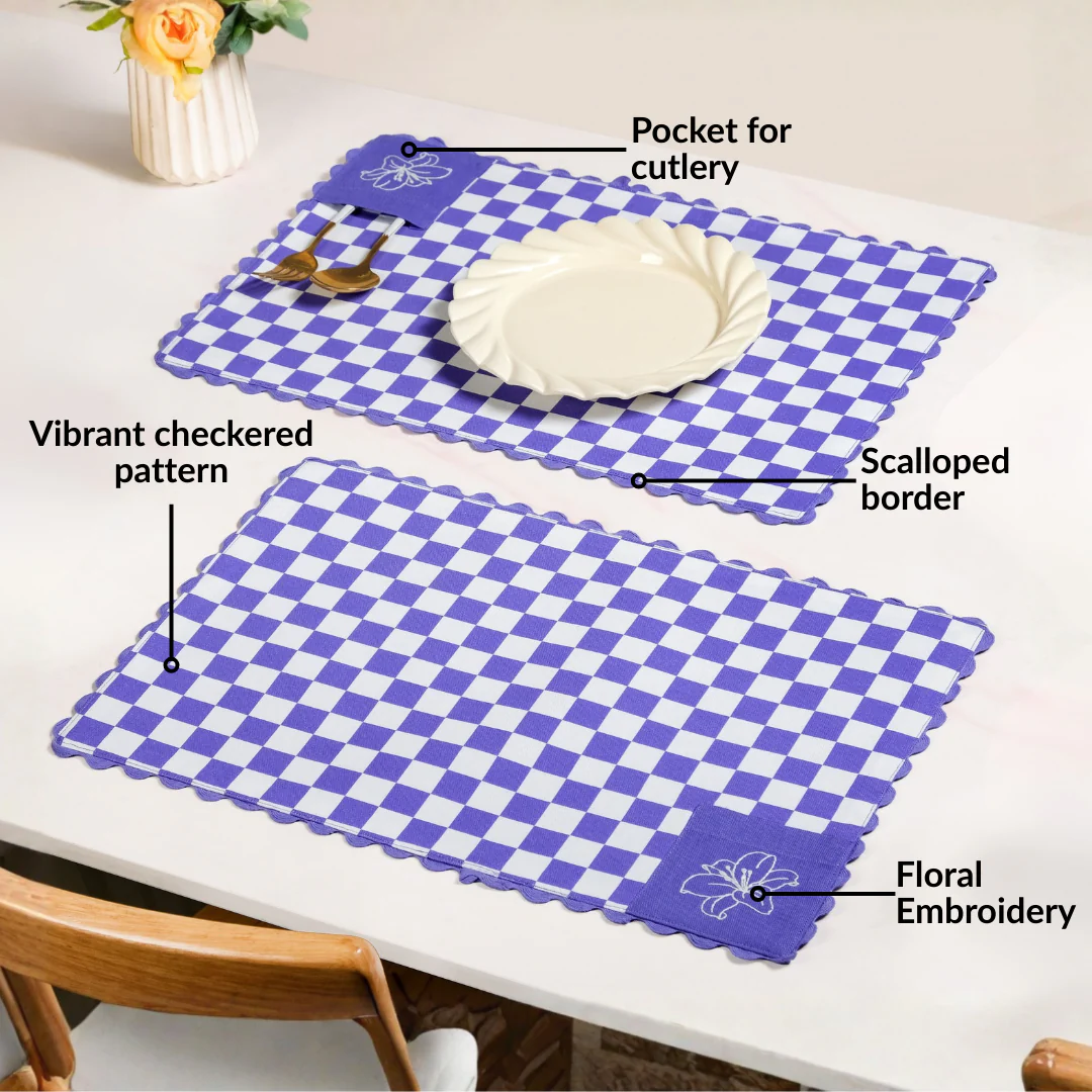 Violetta Cotton Embroidered Table Mat Purple Set Of 6 - Image 2
