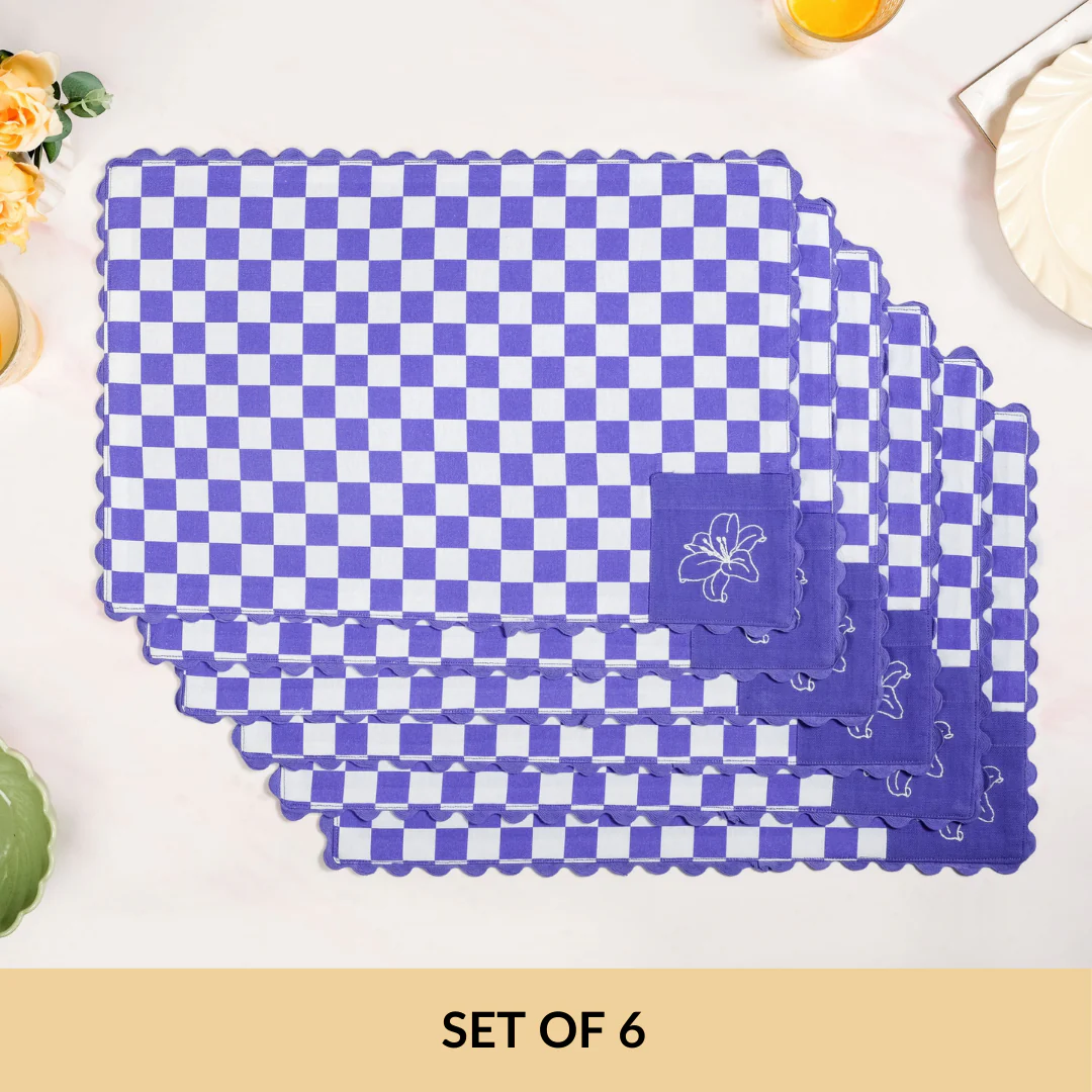 Violetta Cotton Embroidered Table Mat Purple Set Of 6 - Image 5