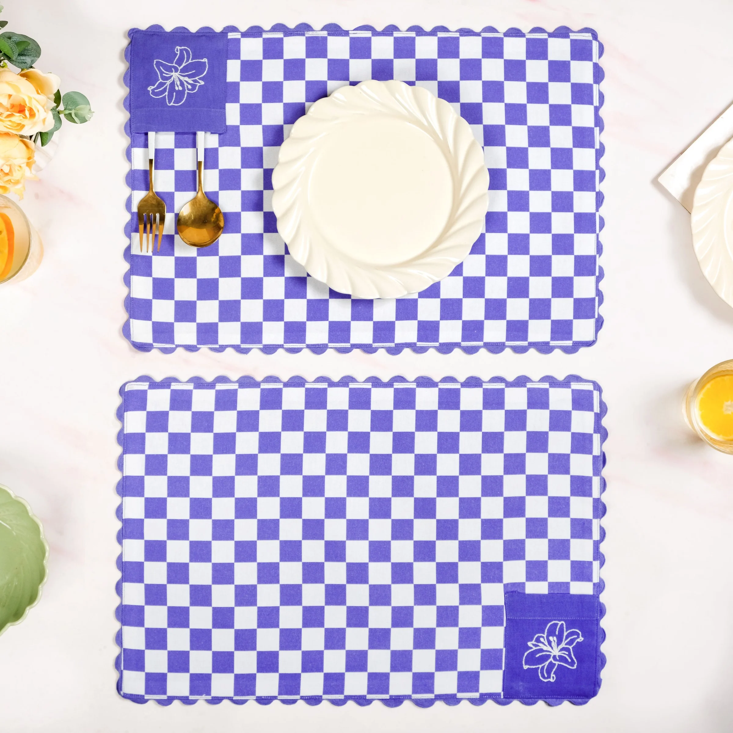 Violetta Cotton Embroidered Table Mat Purple Set Of 6 - Image 8