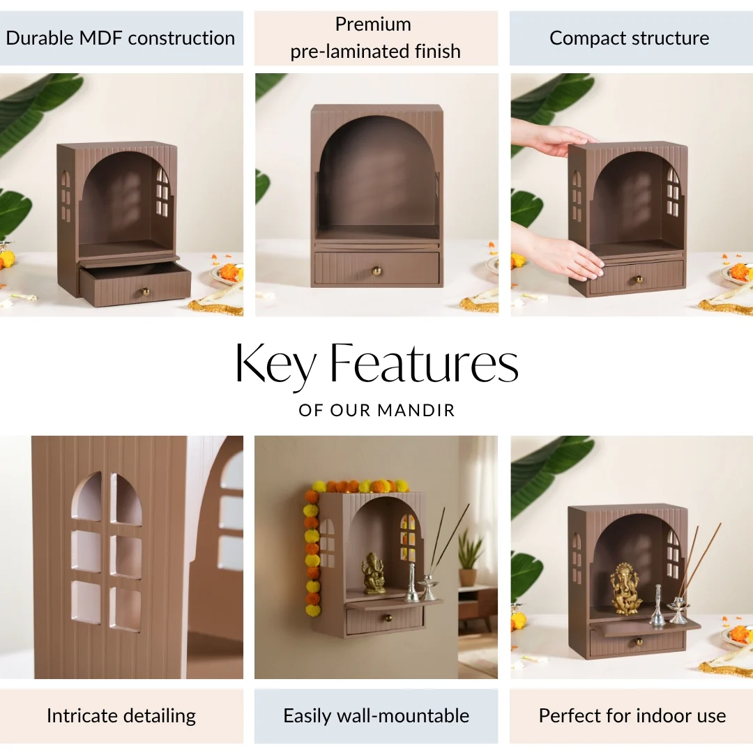 Wall Mountable Pooja Mandir For Home And Office Small 23x13x31cm - Image 5
