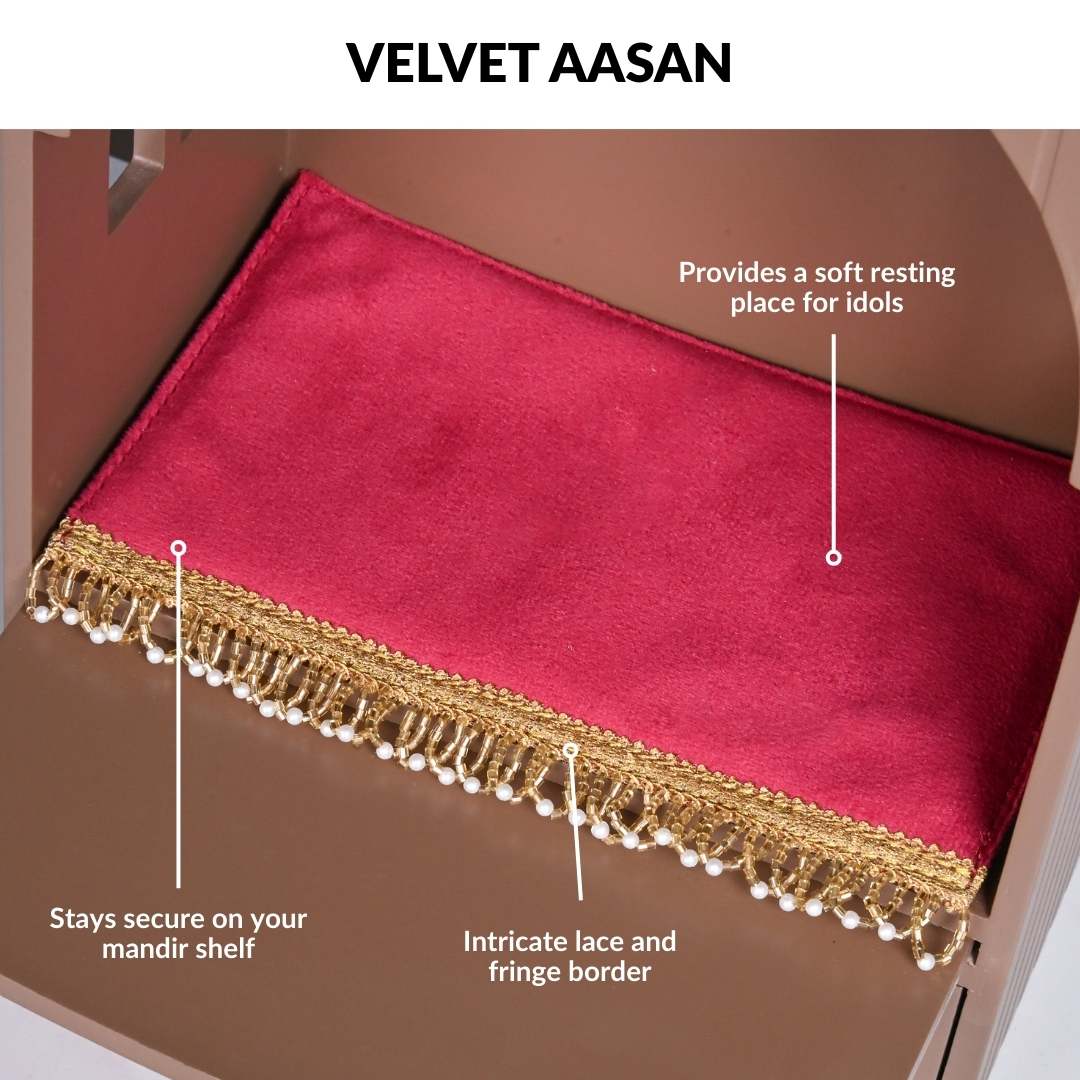 Wall Mountable Pooja Mandir Small With Aasan Thali And Curtain Set - Image 6