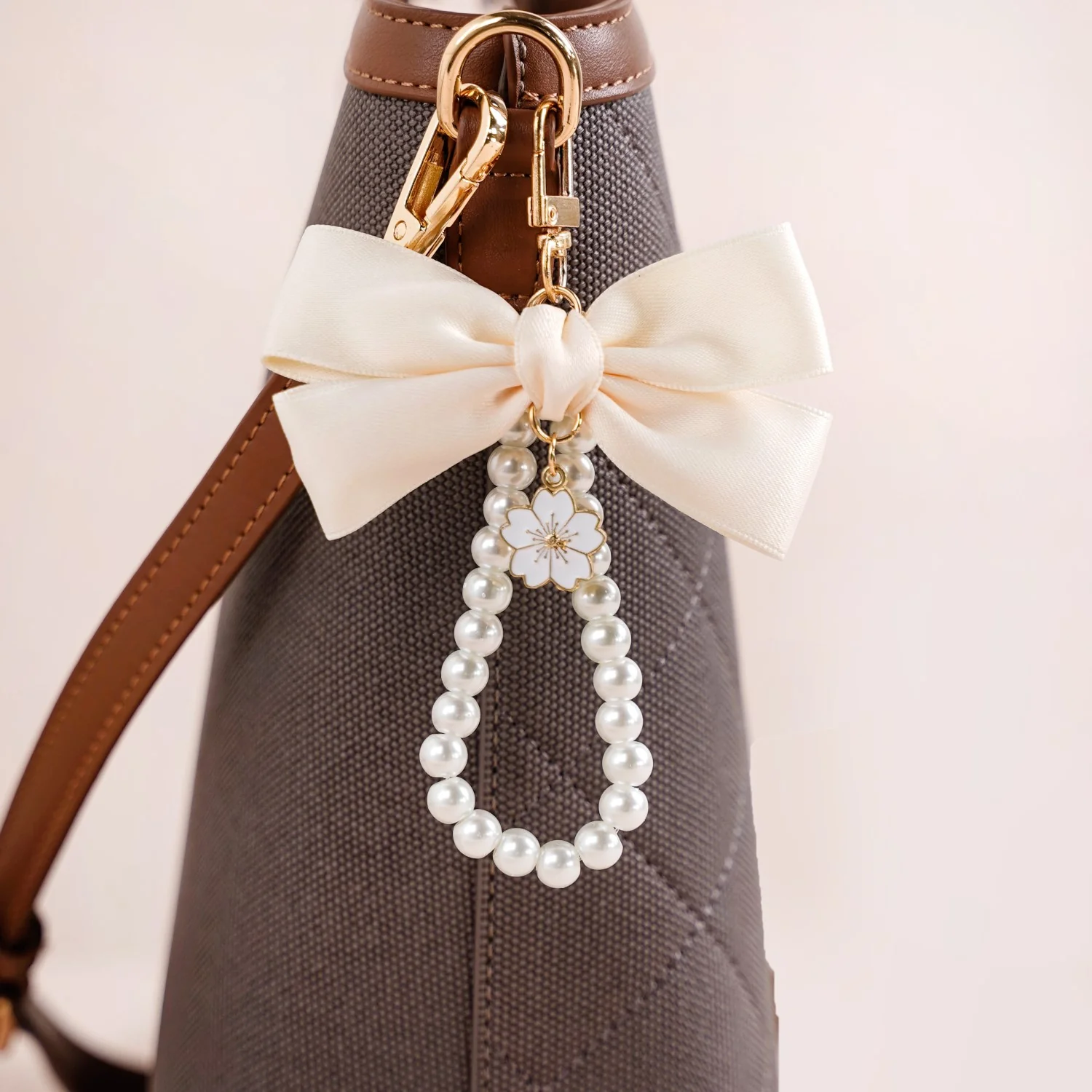 Whimsical Satin Bow And Pearl Keychain - Image 3