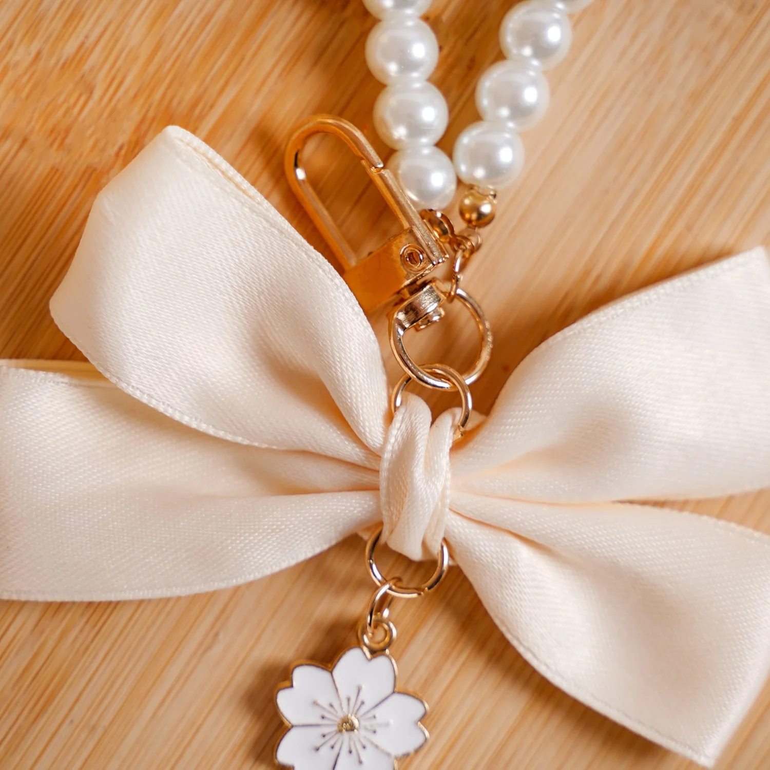 Whimsical Satin Bow And Pearl Keychain - Image 5