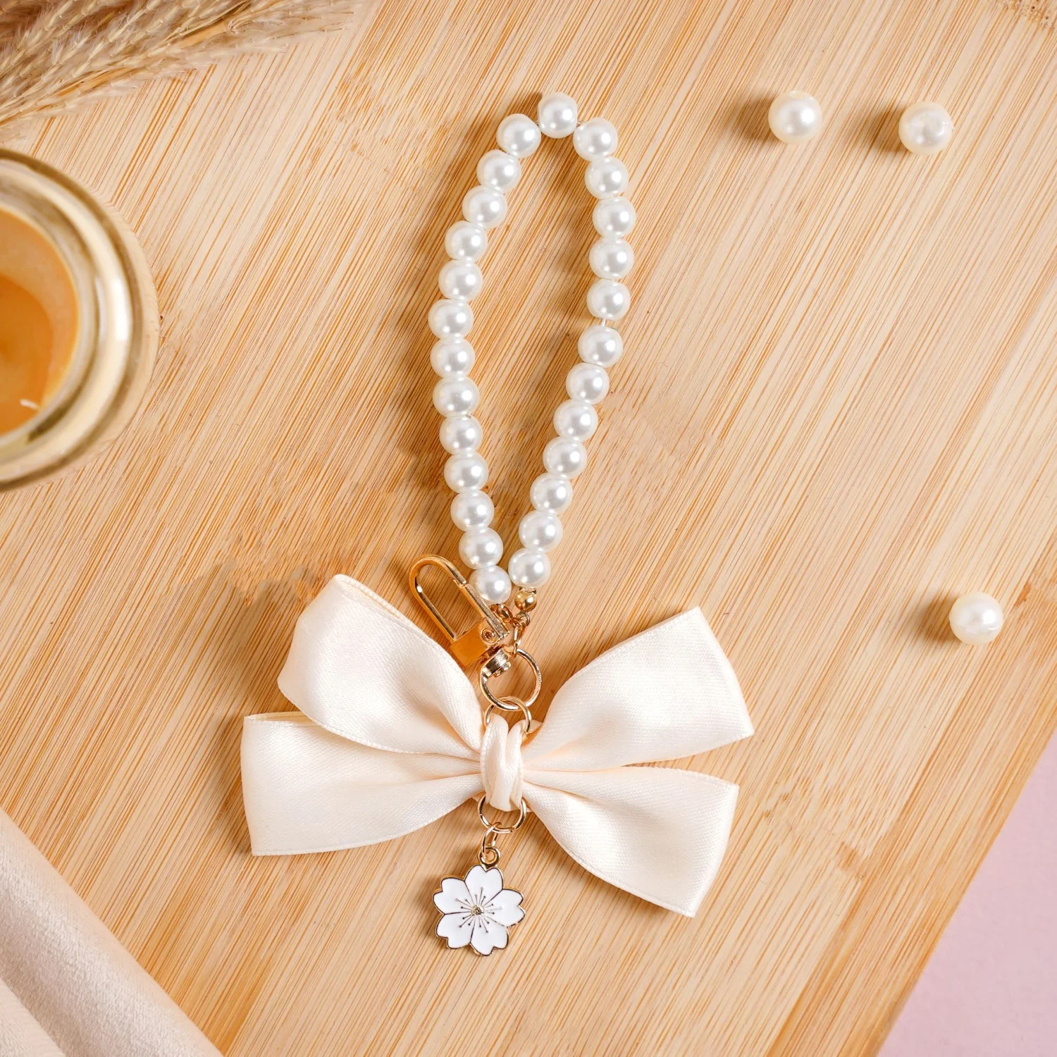 Whimsical Satin Bow And Pearl Keychain - Image 7