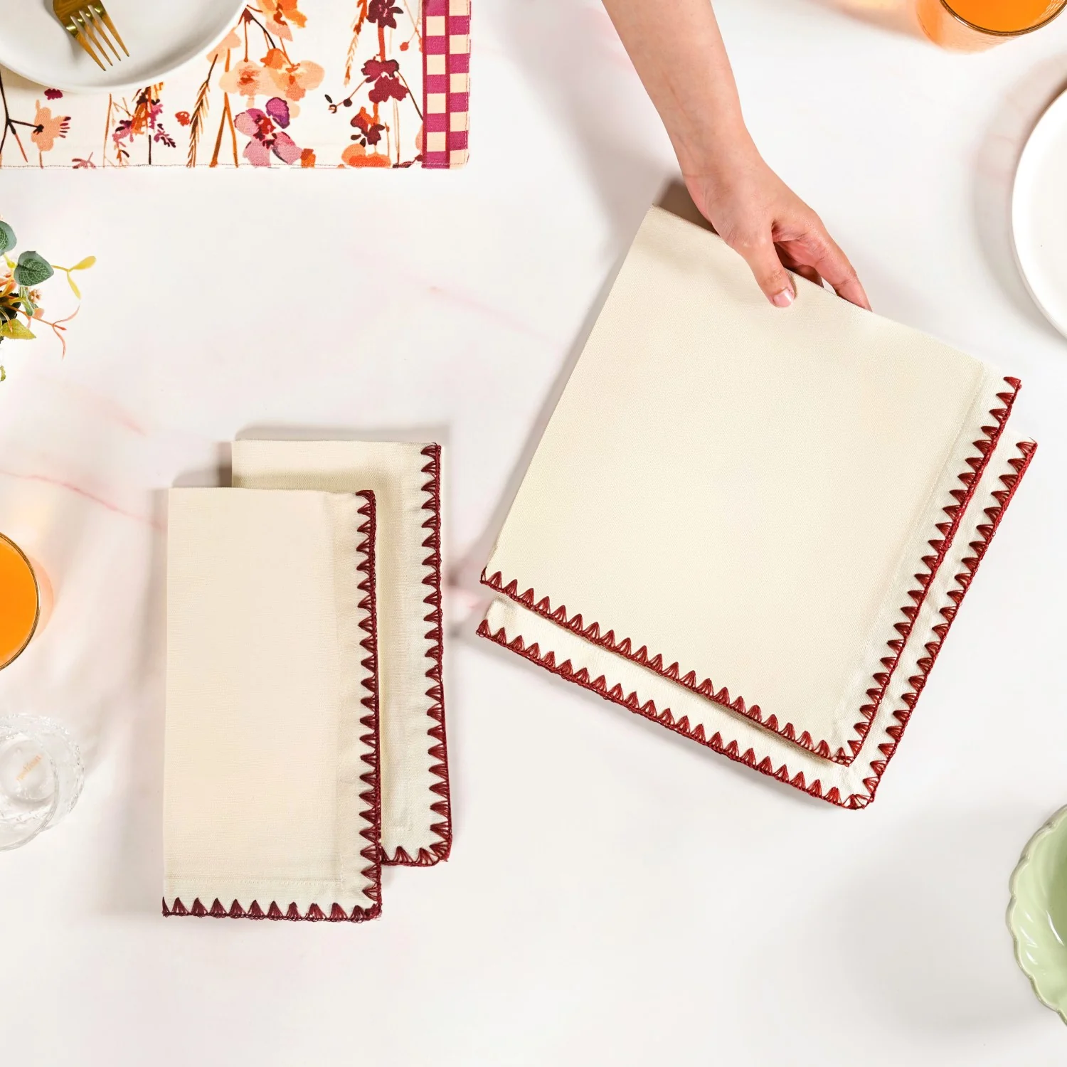 White Cotton Table Napkin Set Of 4 - Image 3
