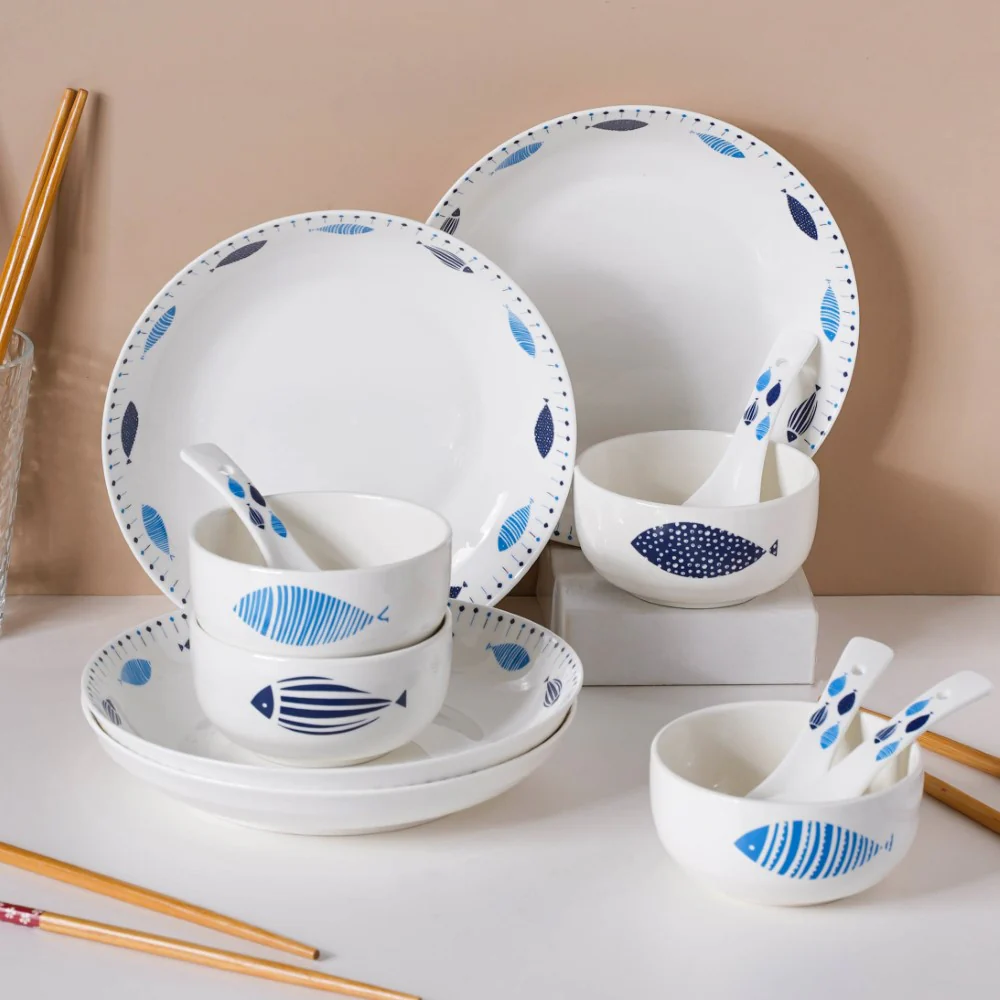 White Fish Pattern 16 Piece Crockery Set For 4 - Image 13