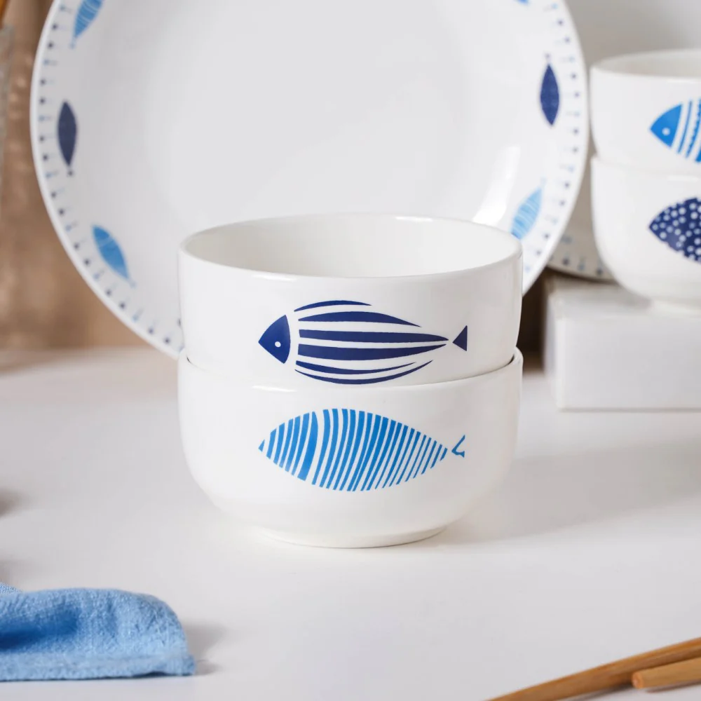White Fish Pattern 16 Piece Crockery Set For 4 - Image 3