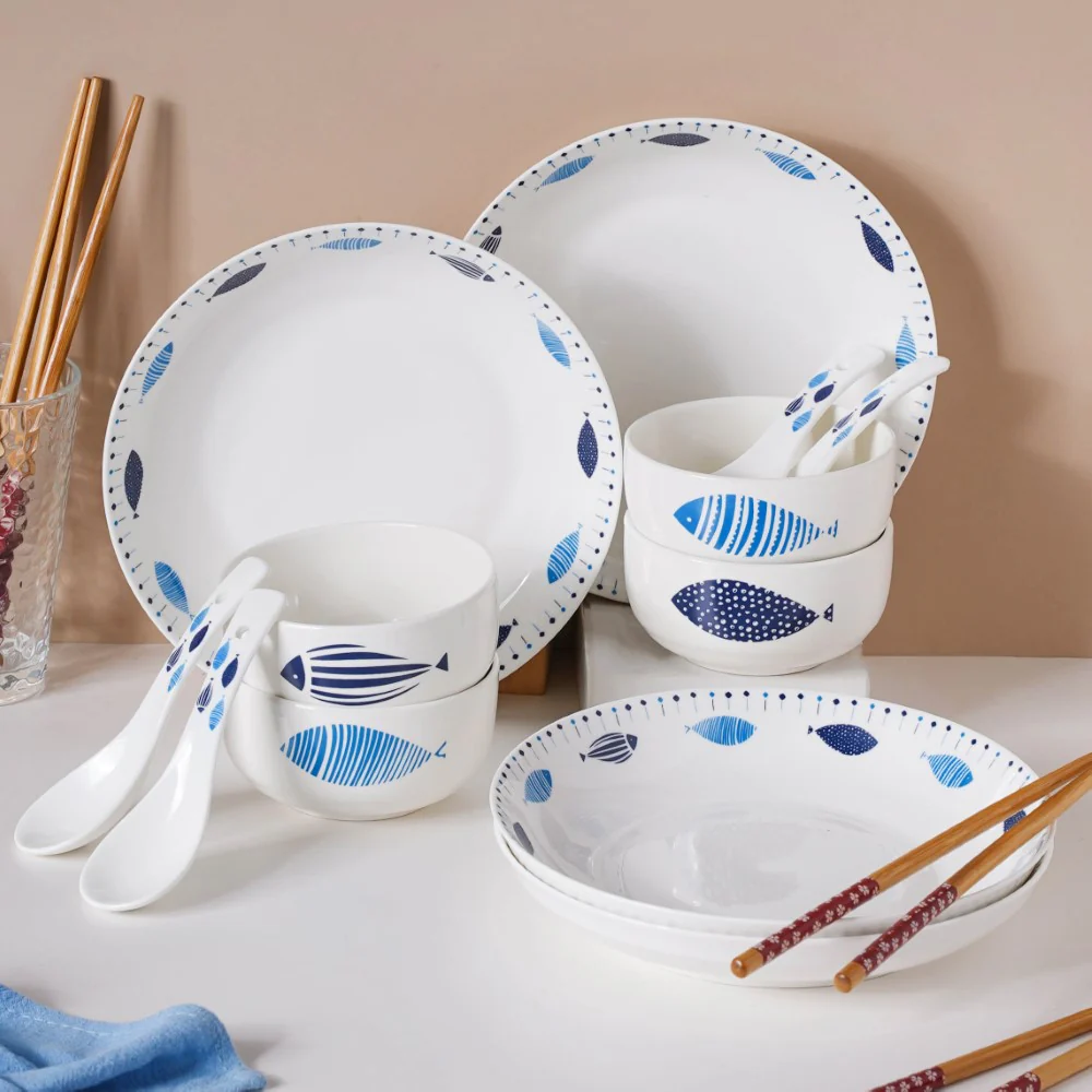 White Fish Pattern 16 Piece Crockery Set For 4 - Image 6