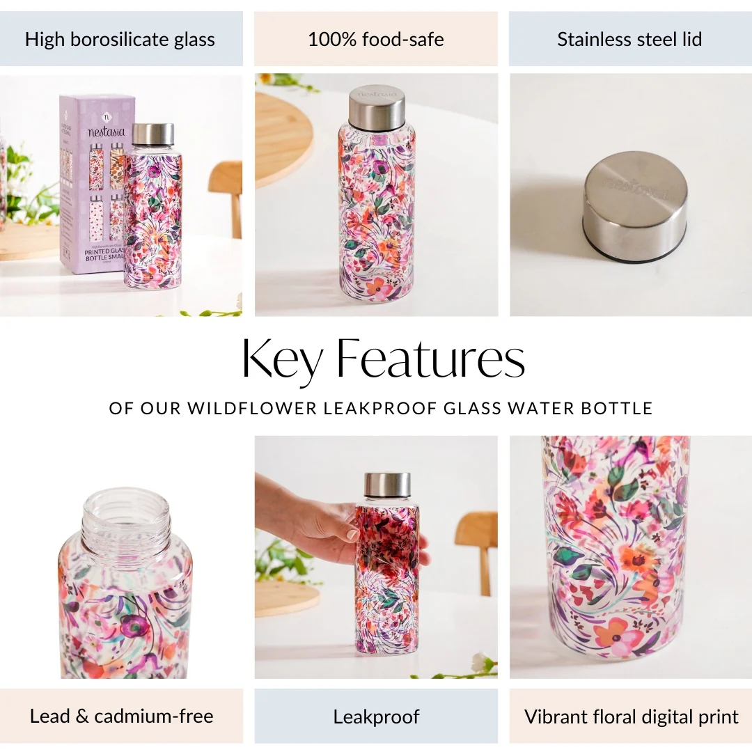 Wildflower Leakproof Glass Water Bottle 500ml - Image 5