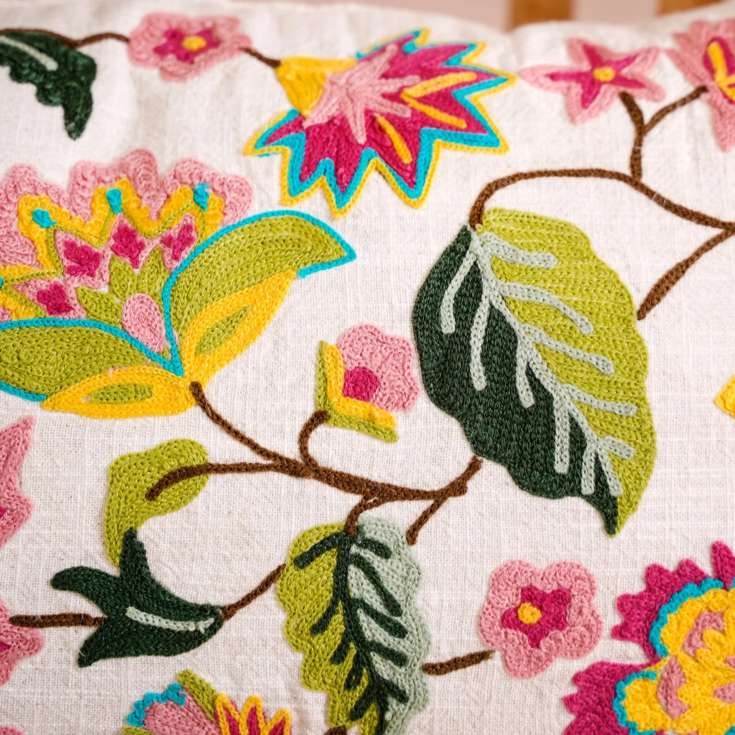 Wildflower Waltz Cotton Canvas Embroidered Cushion Cover 50x30cm - Image 2