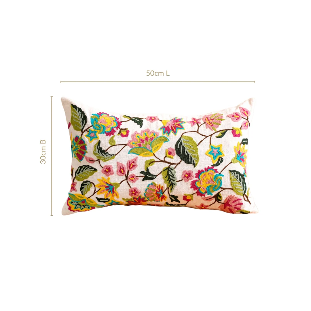 Wildflower Waltz Cotton Canvas Embroidered Cushion Cover 50x30cm - Image 3