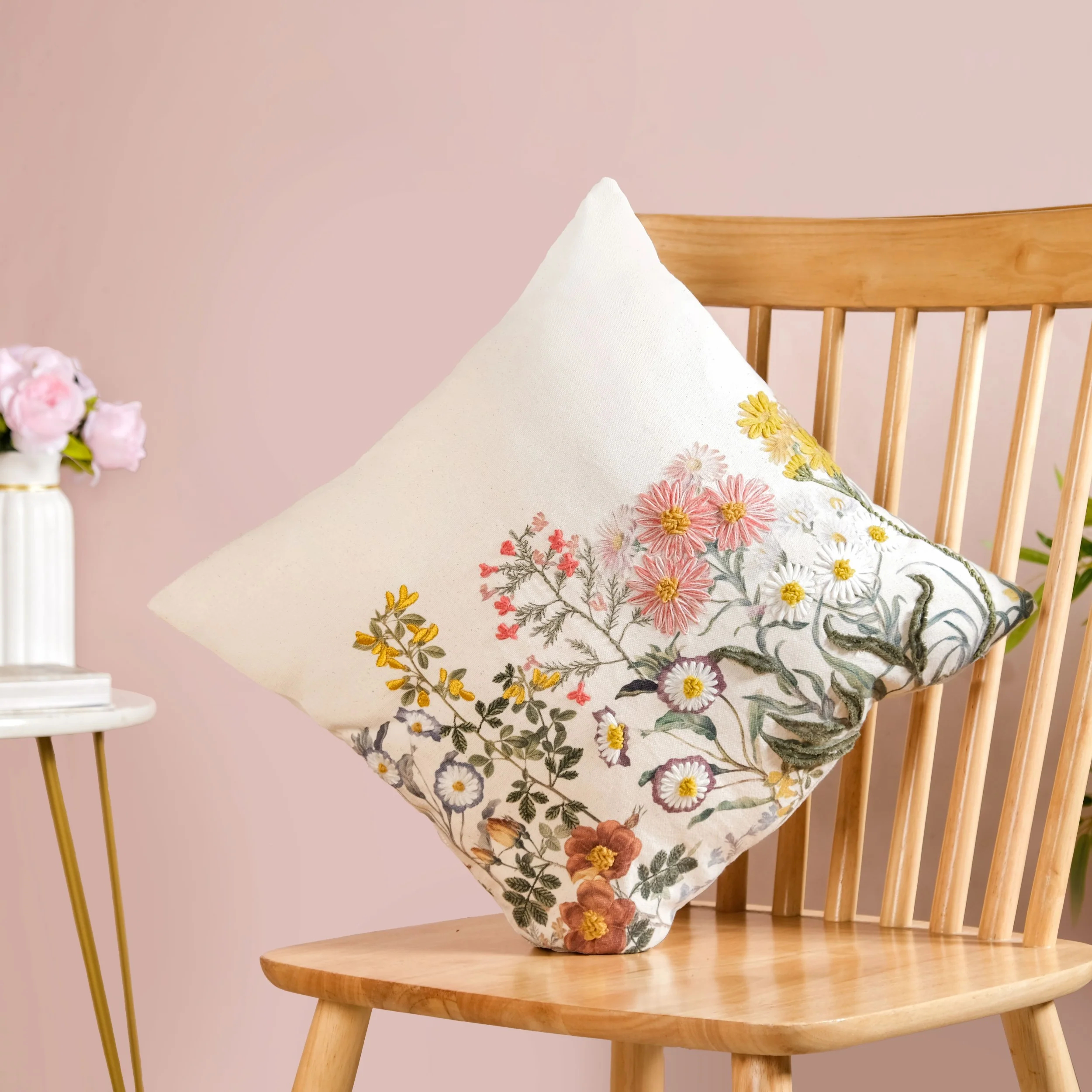 Wildflower Whisper Embroidered Cushion Cover 40x40cm - Image 2