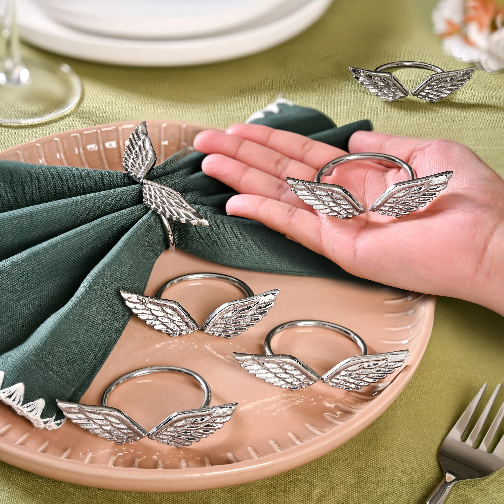 Wings Napkin Ring In Pure Brass Set Of 6 - Image 2