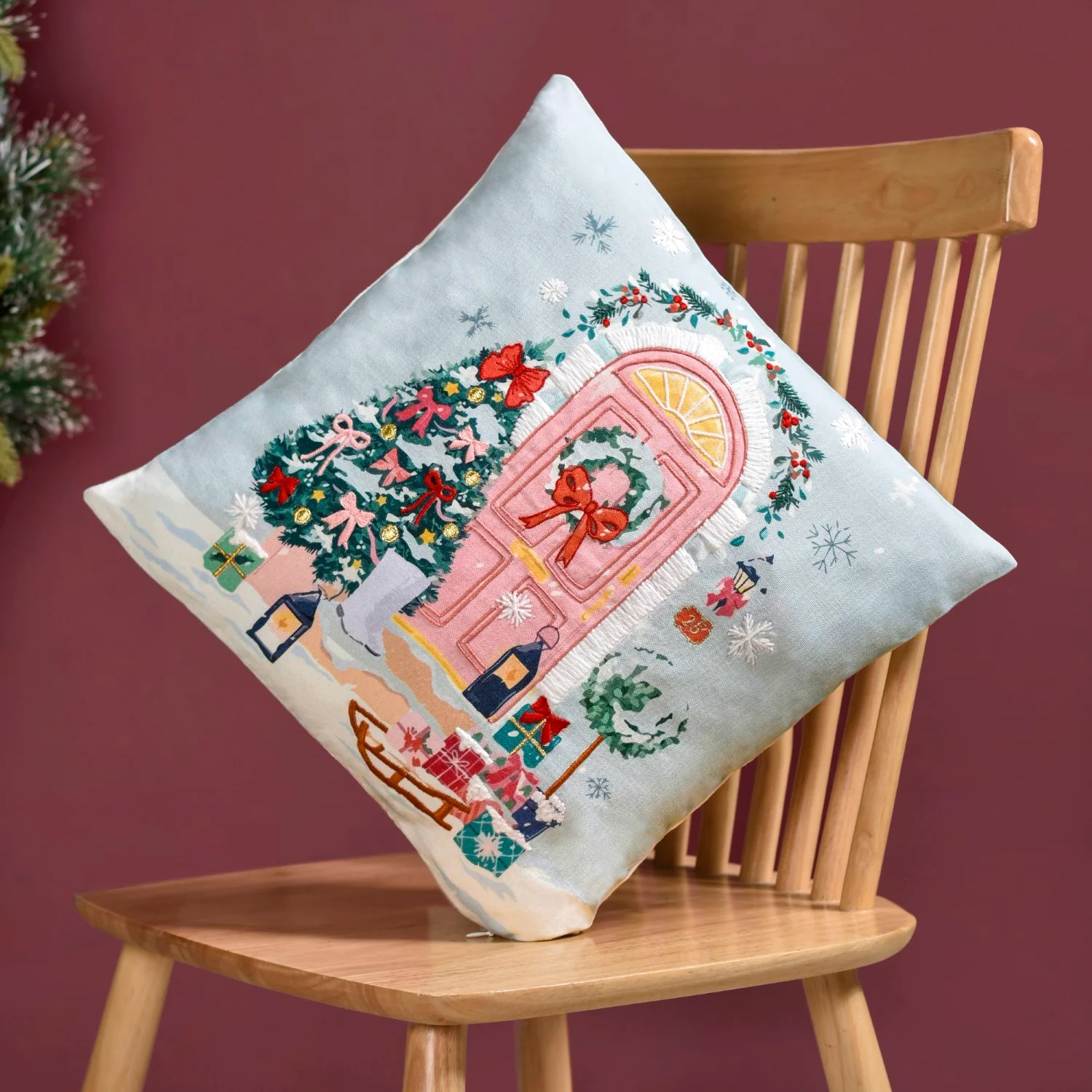 Winter Wonderland Embroidered Cushion Cover 40x40cm - Image 2