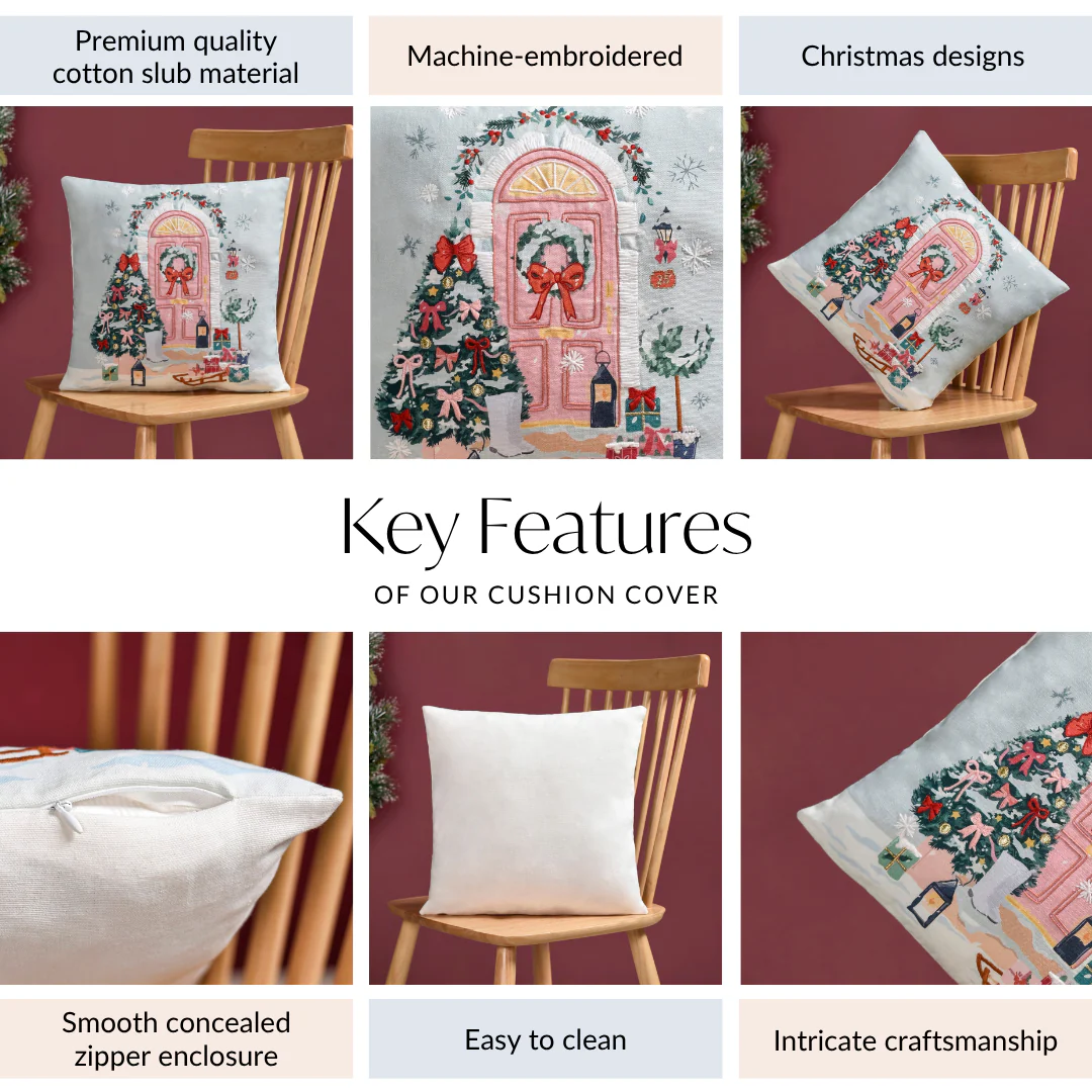 Winter Wonderland Embroidered Cushion Cover 40x40cm - Image 4