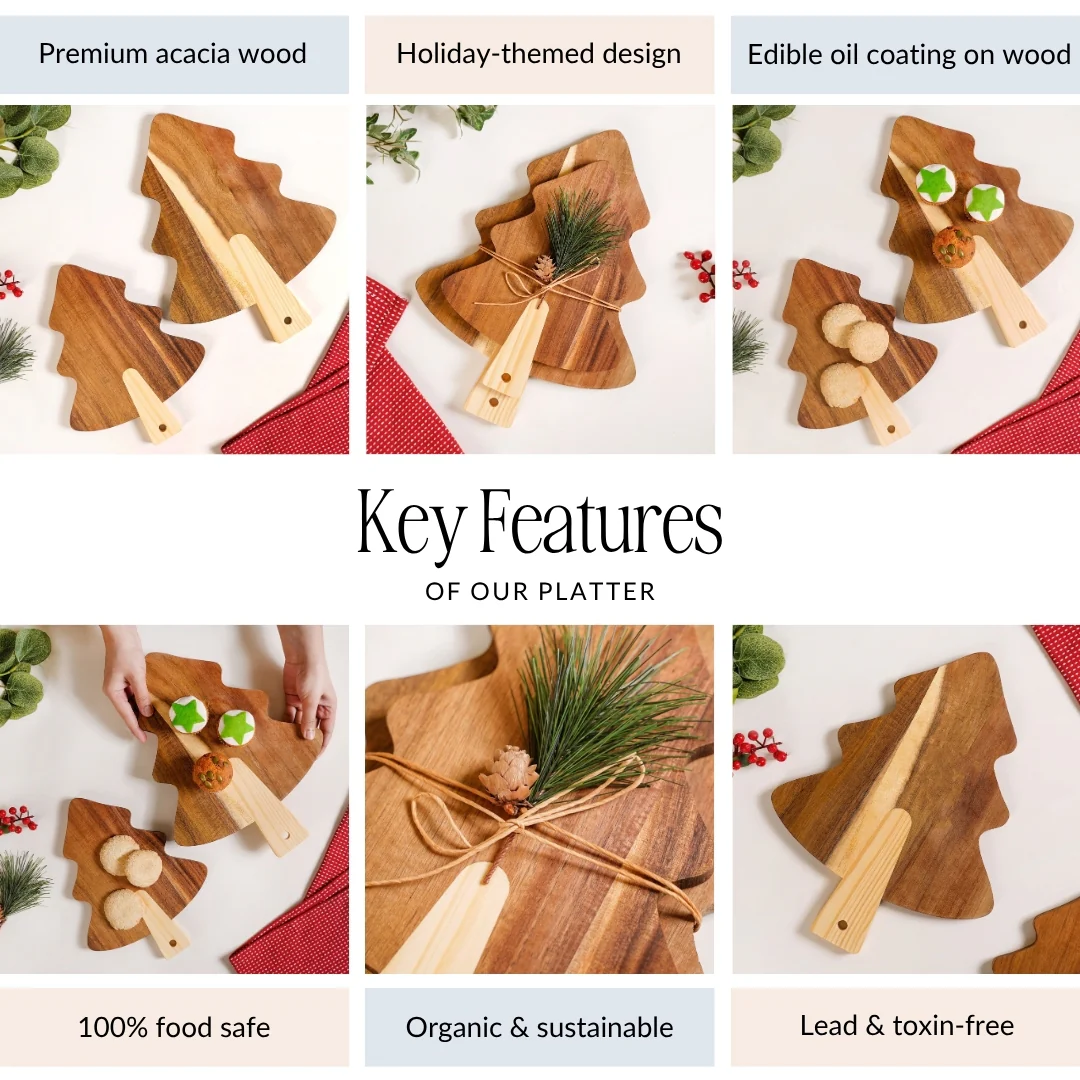 Wooden Tree Platter With Pinecone Embellishment Set Of 2 - Image 6