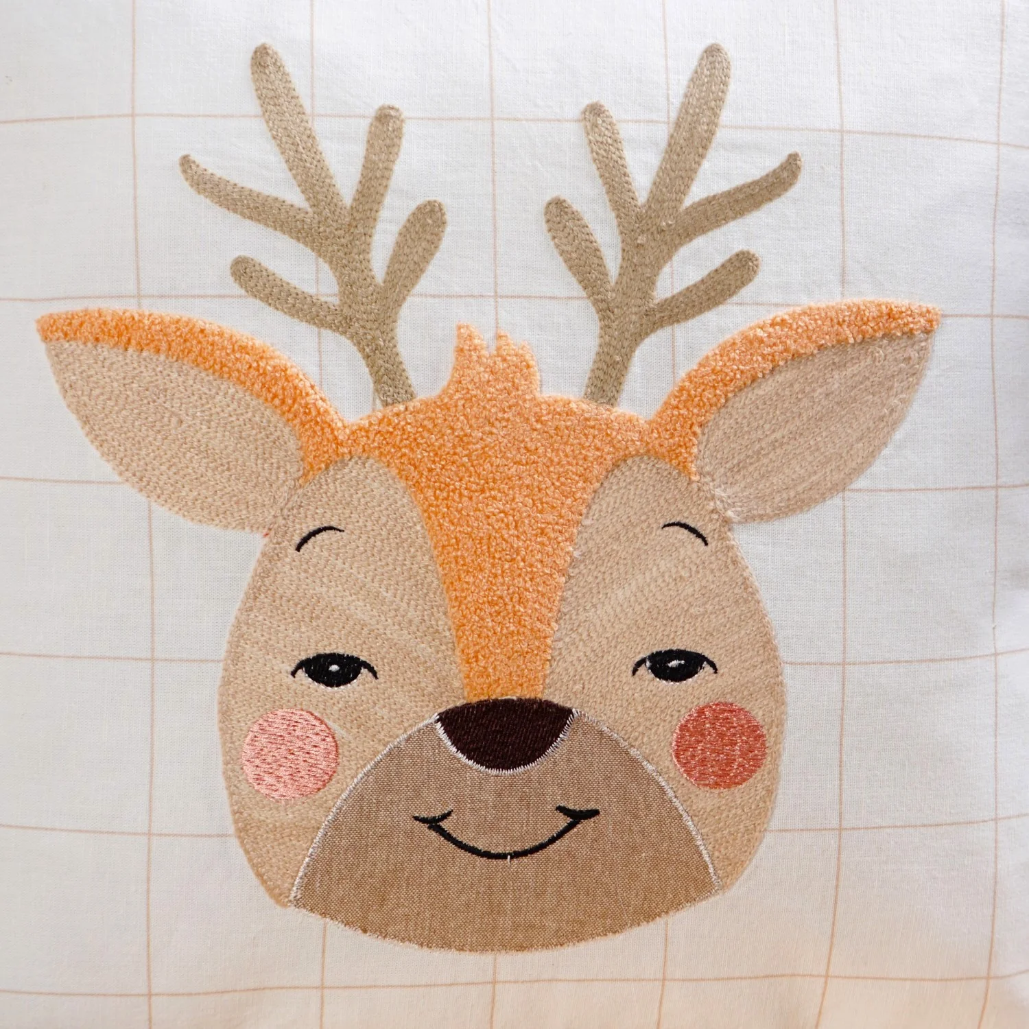 Woodland Deer Embroidered Cotton Kids Cushion Cover 42x42cm - Image 5