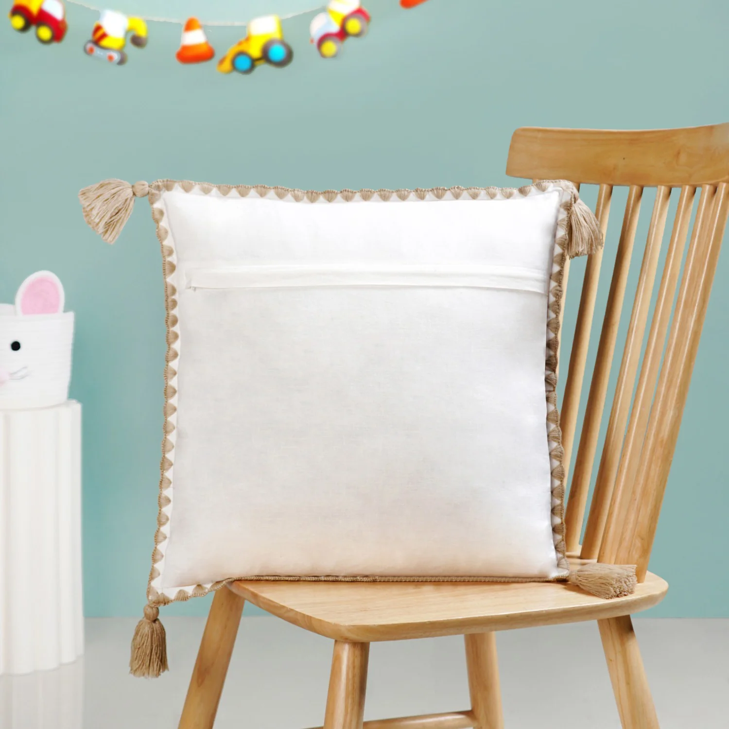 Woodland Deer Embroidered Cotton Kids Cushion Cover 42x42cm - Image 8
