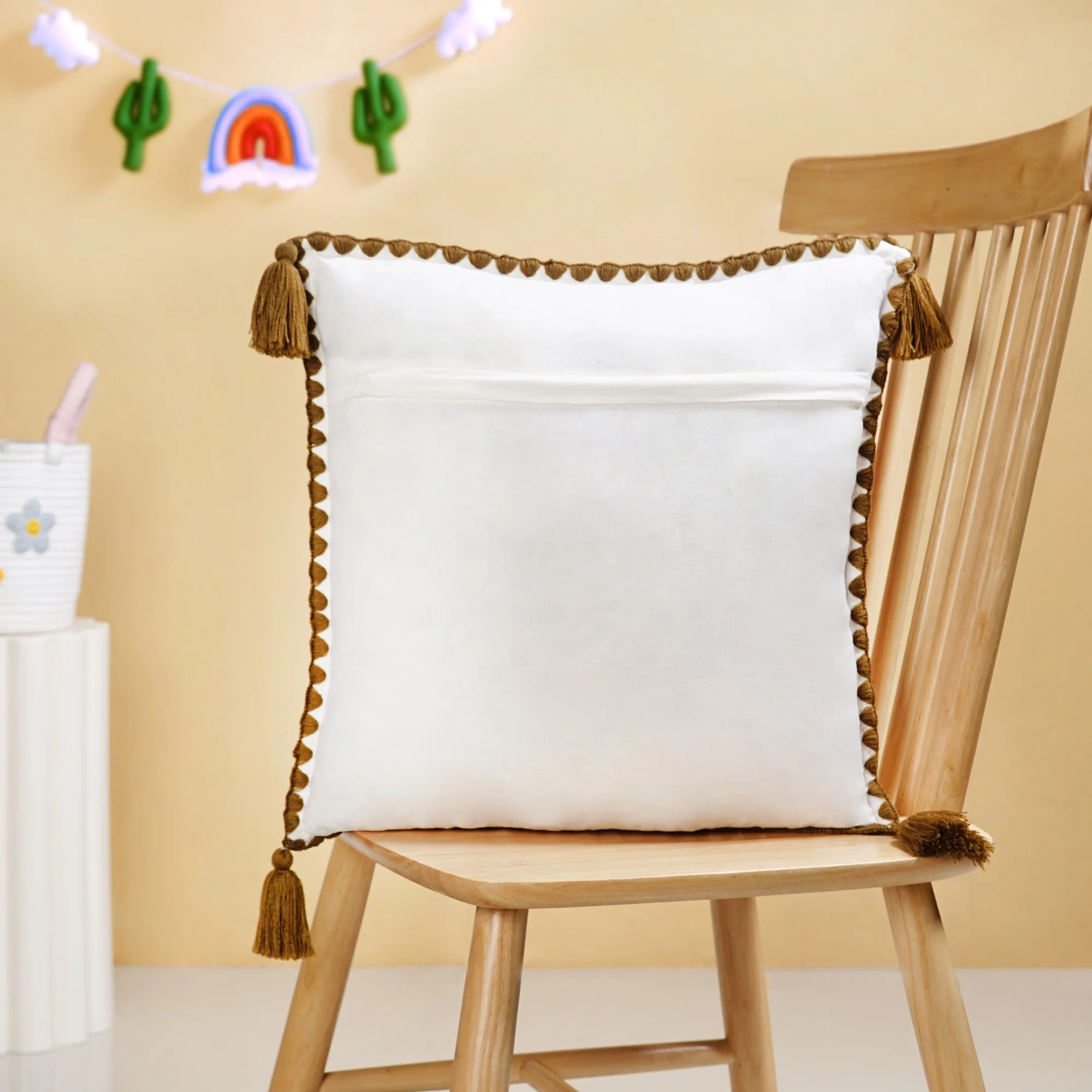 Woodland Owl Embroidered Cushion Cover With Tassels 42x42cm - Image 8